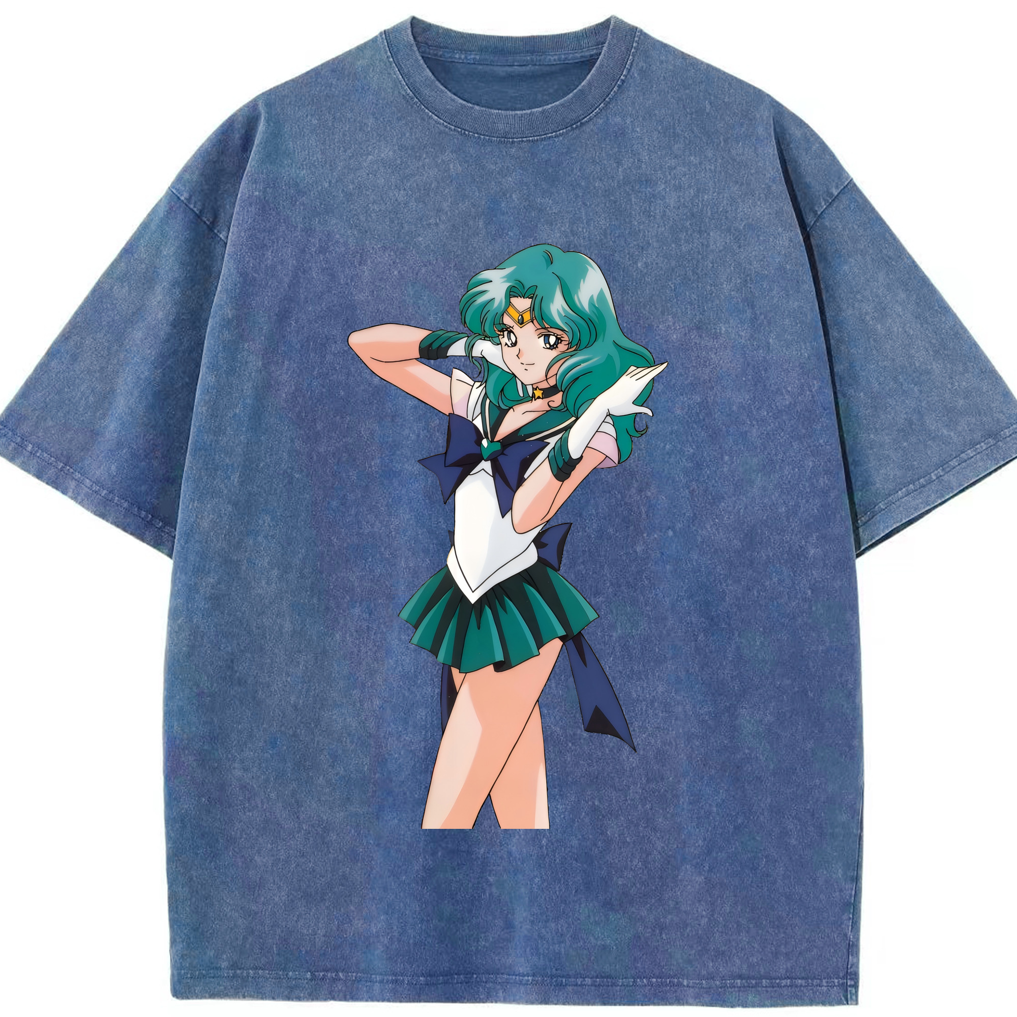 （画像用） 美少女戦士セーラームーン 海王 みちる（かいおう みちる） Sailor Moon Kaiou Michiru 綿100% ヴィンテージ風 半袖Tシャツ（フロントプリント）