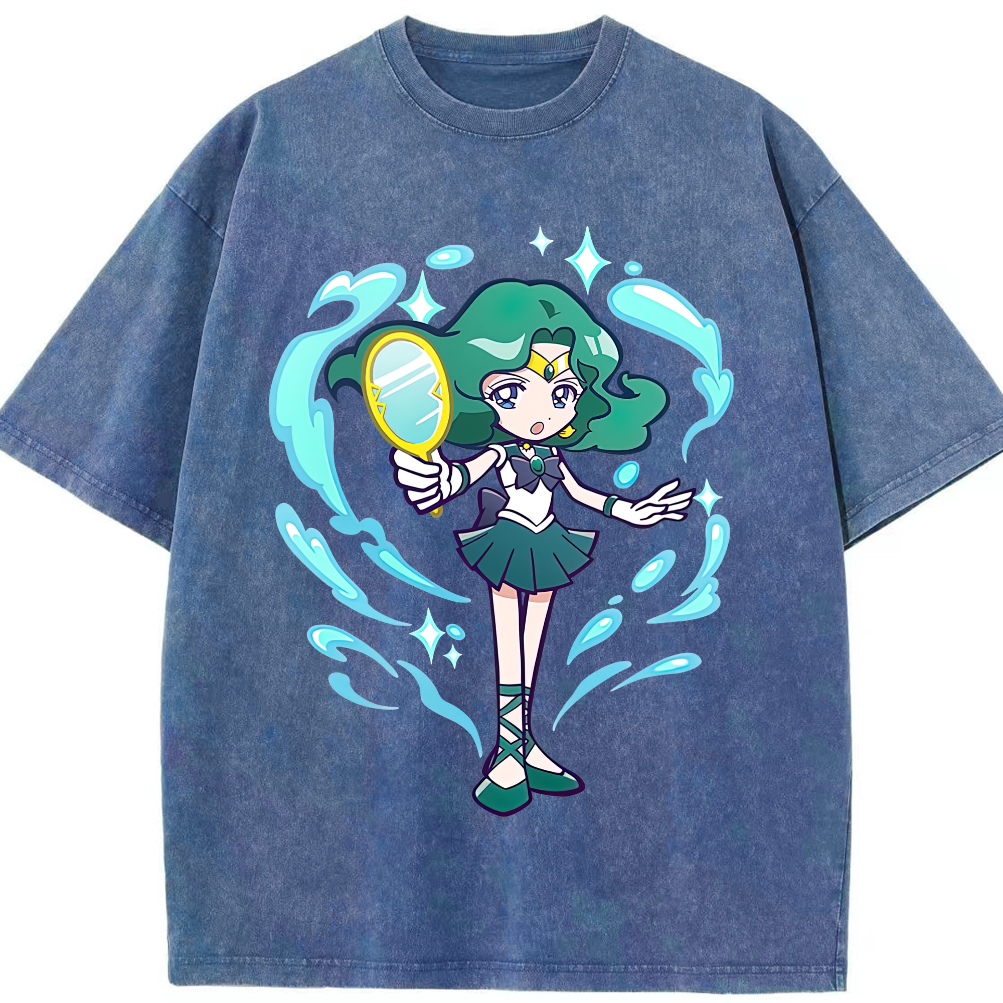 （画像用） 美少女戦士セーラームーン 海王 みちる（かいおう みちる） Sailor Moon Kaiou Michiru 綿100% ヴィンテージ風 半袖Tシャツ（フロントプリント）