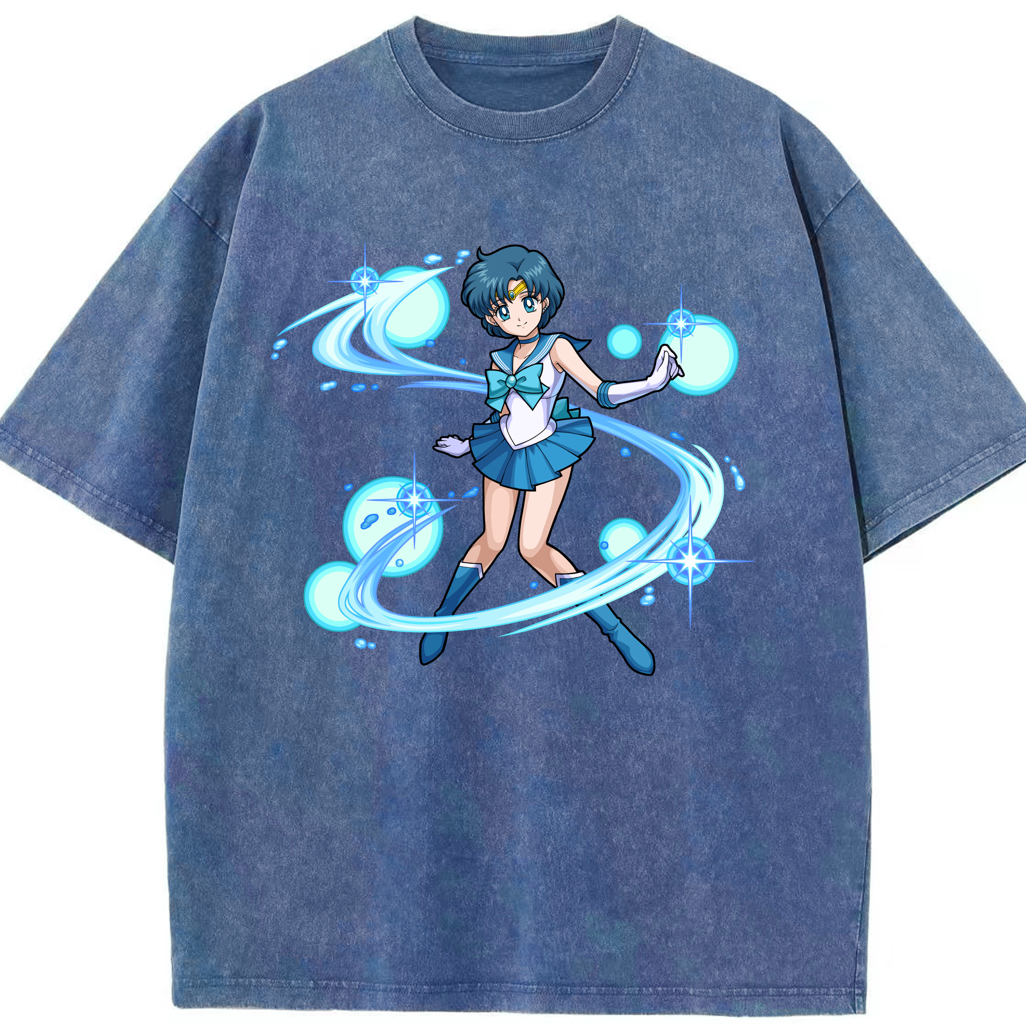 （画像用） 美少女戦士セーラームーン 水野 亜美 みずの あみ Sailor Moon Mizuno Ami 綿100% ヴィンテージ風 半袖Tシャツ（フロントプリント）