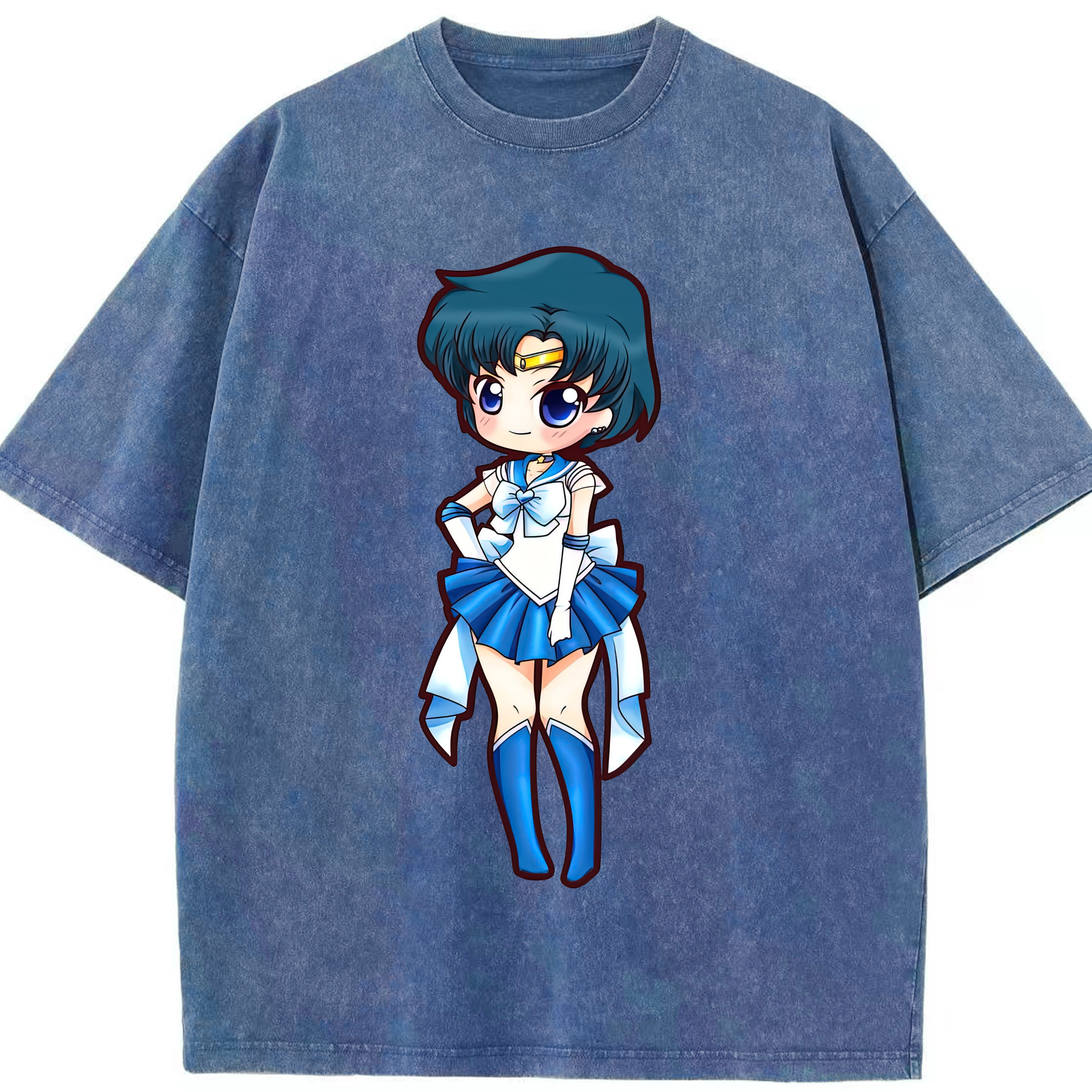 （画像用） 美少女戦士セーラームーン 水野 亜美 みずの あみ Sailor Moon Mizuno Ami 綿100% ヴィンテージ風 半袖Tシャツ（フロントプリント）