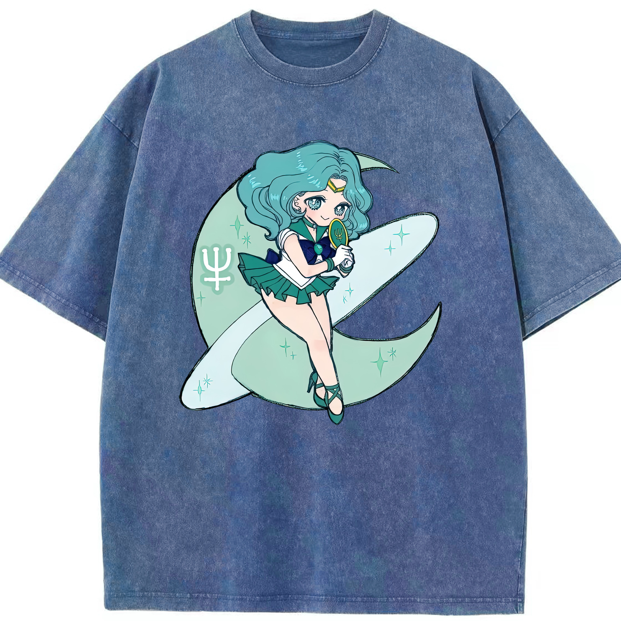 （画像用） 美少女戦士セーラームーン 海王 みちる（かいおう みちる） Sailor Moon Kaiou Michiru 綿100% ヴィンテージ風 半袖Tシャツ（フロントプリント）