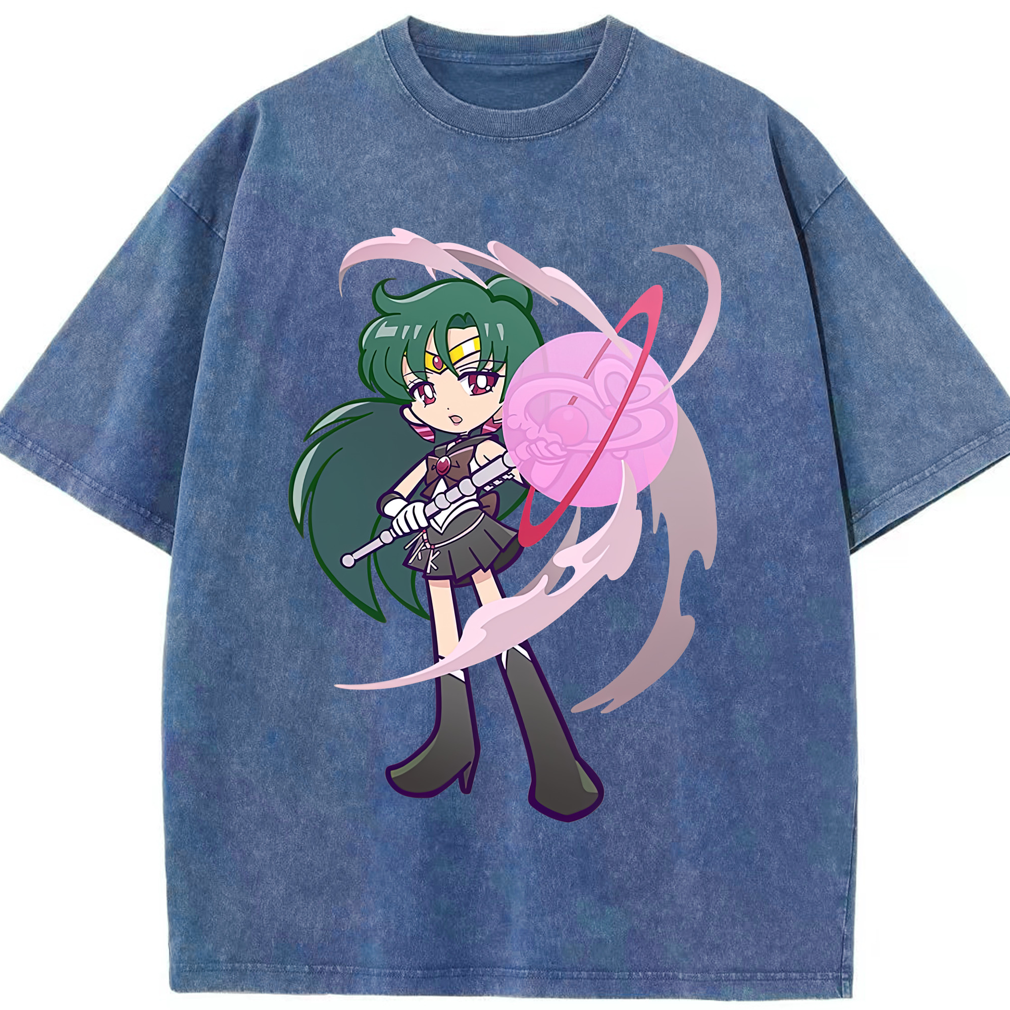 （画像用） 美少女戦士セーラームーン 冥王せつな Sailor Moon Meiou Setsuna 綿100% ヴィンテージ風 半袖Tシャツ（フロントプリント）