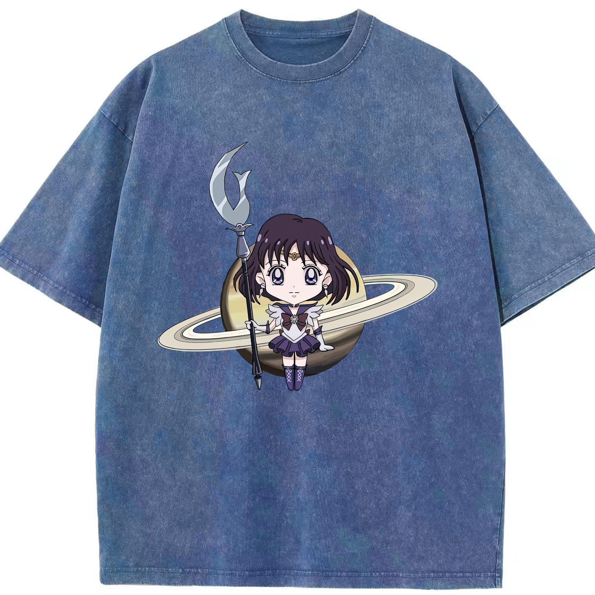 （画像用） 美少女戦士セーラームーン 土萠ほたる Sailor Moon Tomoe Hotaru （セーラーサターン；Sailor Saturn） 綿100% ヴィンテージ風 半袖Tシャツ（フロントプリント）