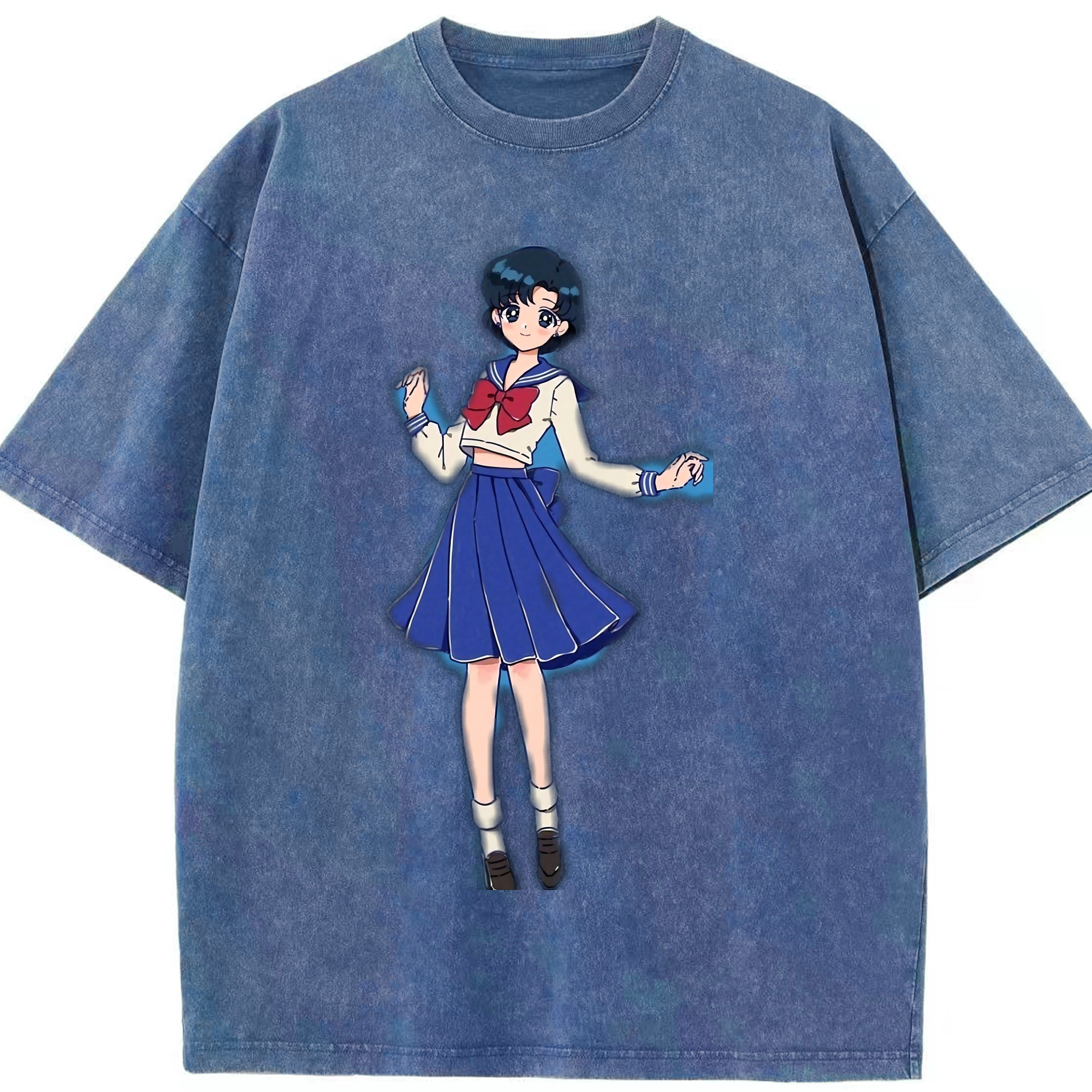 （画像用） 美少女戦士セーラームーン 水野 亜美 みずの あみ Sailor Moon Mizuno Ami 綿100% ヴィンテージ風 半袖Tシャツ（フロントプリント）