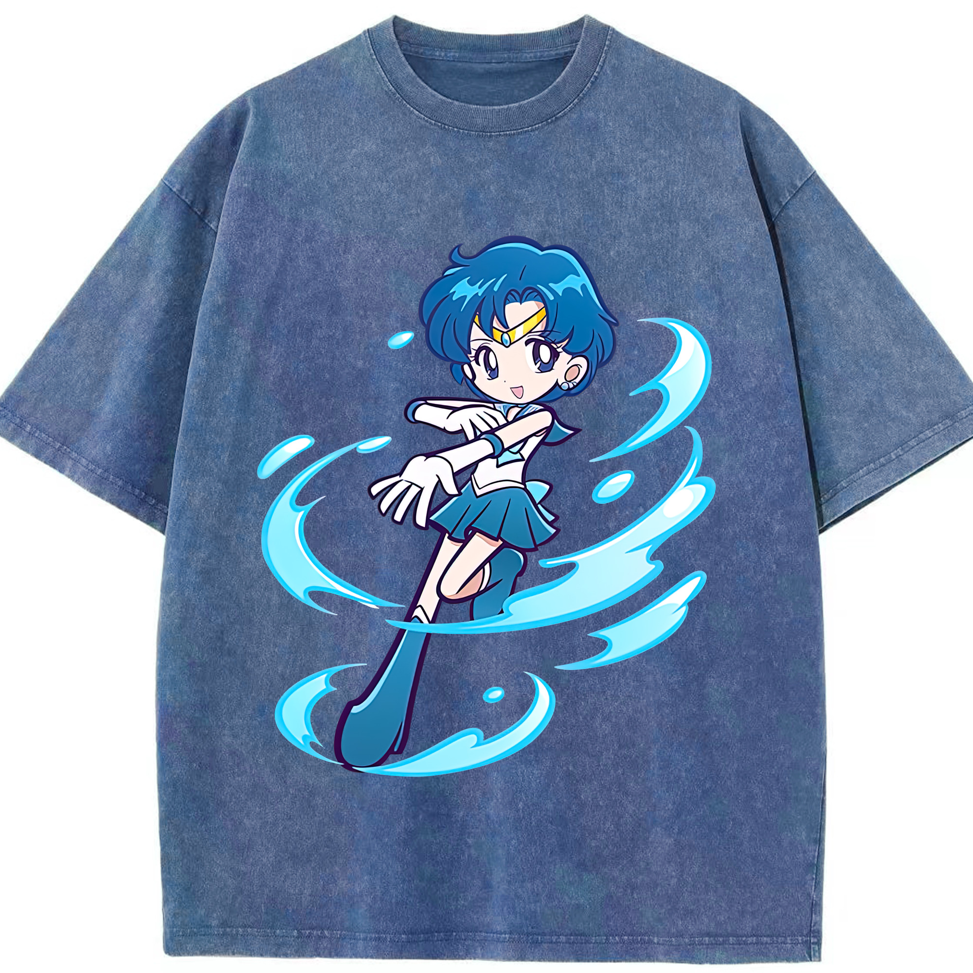 （画像用） 美少女戦士セーラームーン 水野 亜美 みずの あみ Sailor Moon Mizuno Ami 綿100% ヴィンテージ風 半袖Tシャツ（フロントプリント）