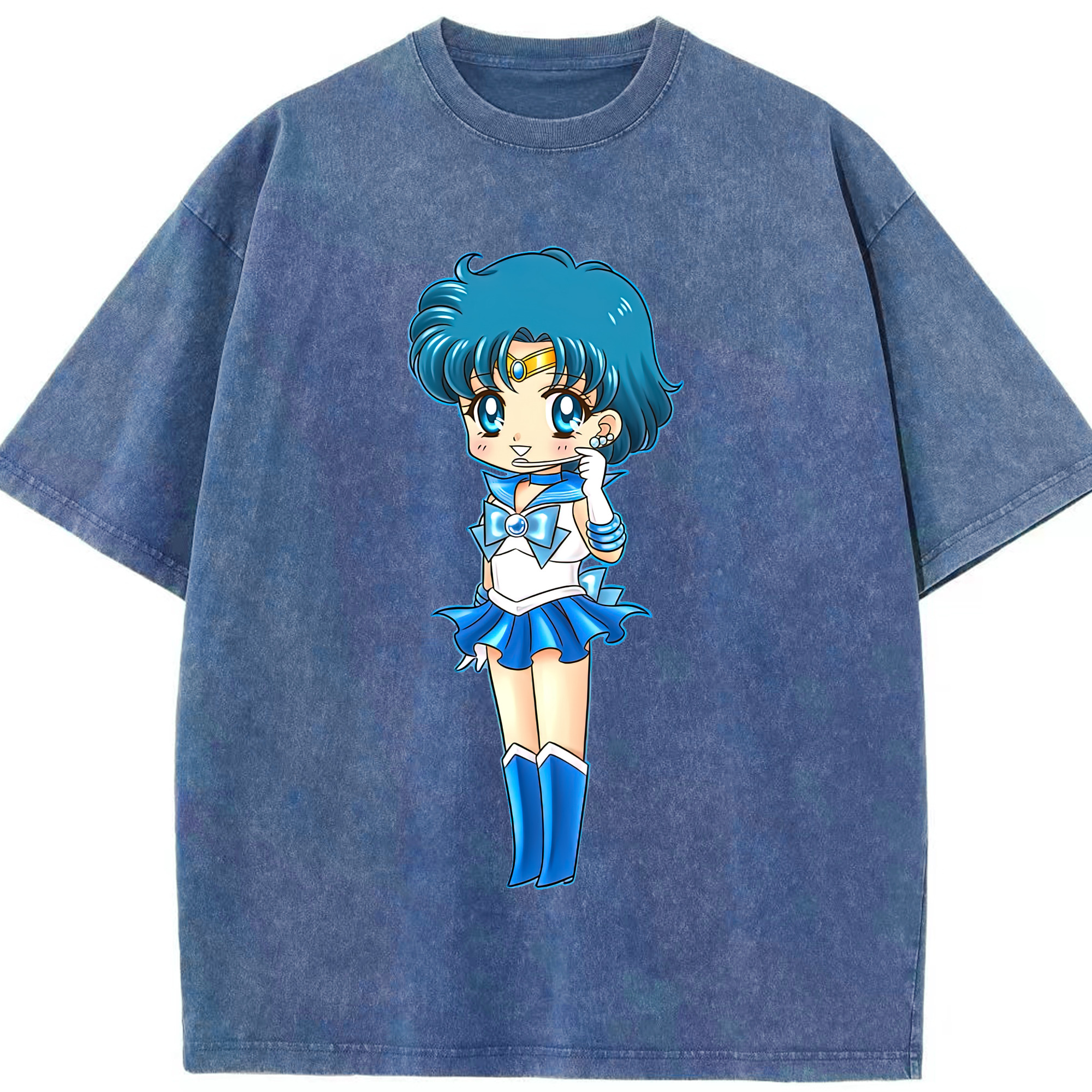 （画像用） 美少女戦士セーラームーン 水野 亜美 みずの あみ Sailor Moon Mizuno Ami 綿100% ヴィンテージ風 半袖Tシャツ（フロントプリント）