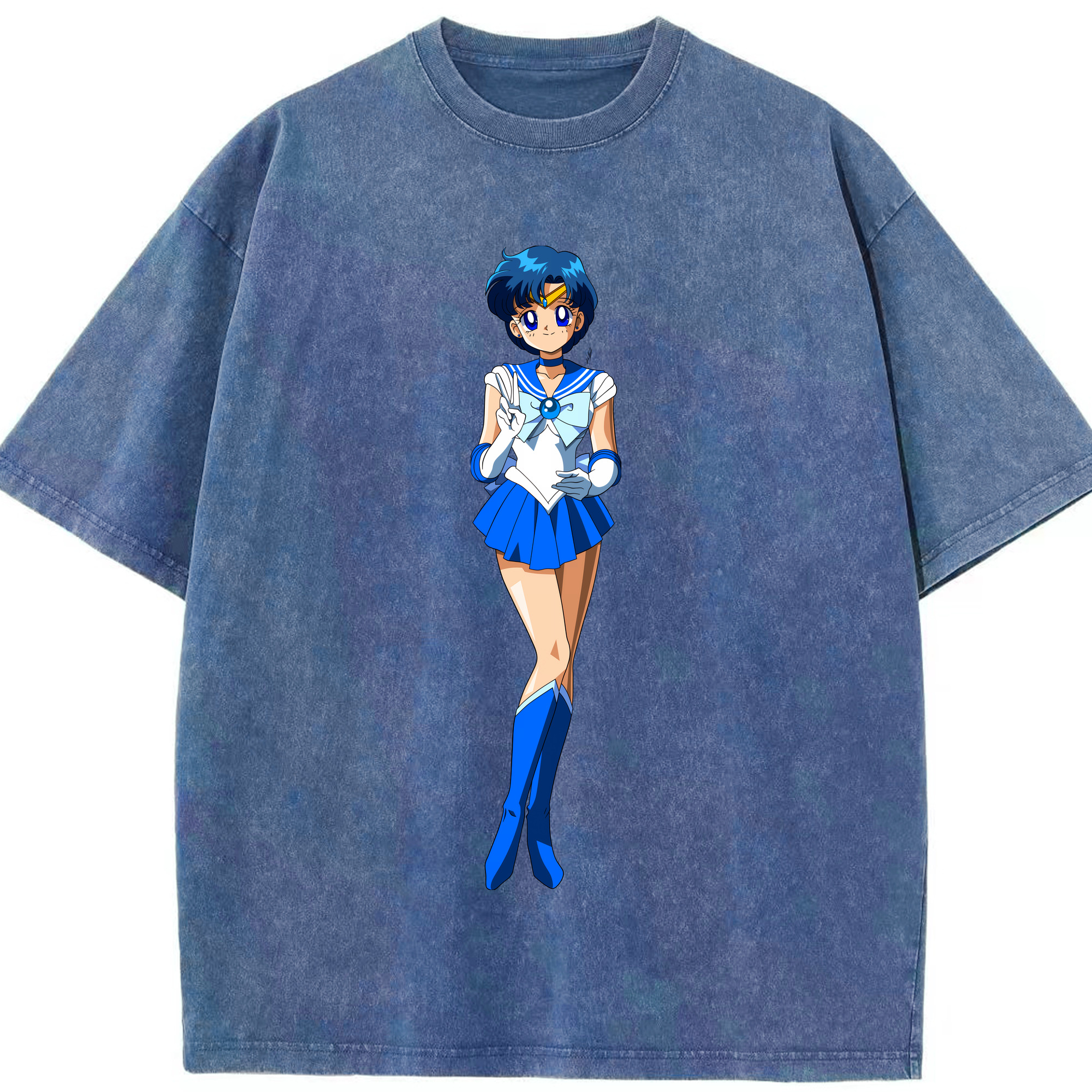 （画像用） 美少女戦士セーラームーン 水野 亜美 みずの あみ Sailor Moon Mizuno Ami 綿100% ヴィンテージ風 半袖Tシャツ（フロントプリント）