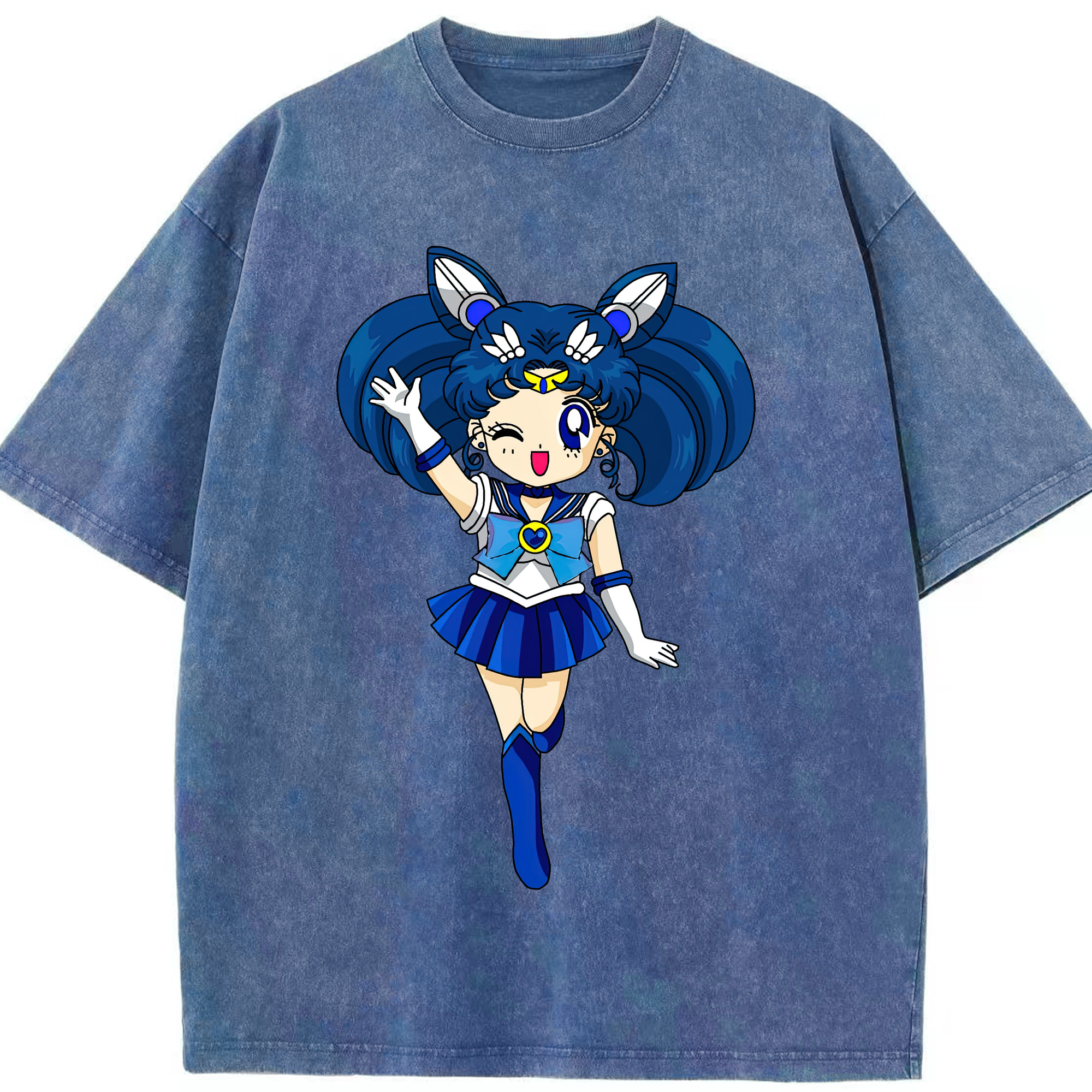 （画像用） 美少女戦士セーラームーン 水野 亜美 みずの あみ Sailor Moon Mizuno Ami 綿100% ヴィンテージ風 半袖Tシャツ（フロントプリント）
