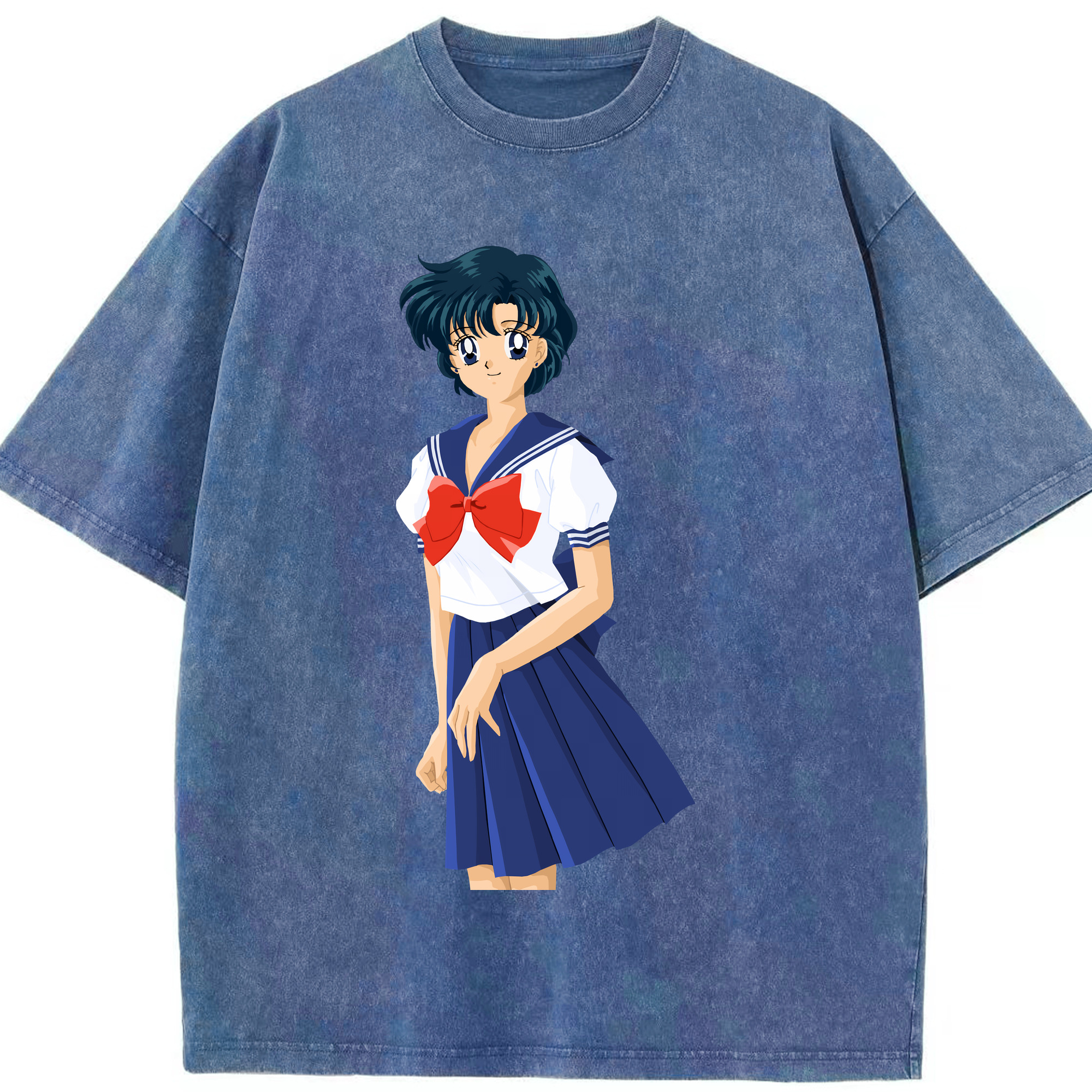 （画像用） 美少女戦士セーラームーン 水野 亜美 みずの あみ Sailor Moon Mizuno Ami 綿100% ヴィンテージ風 半袖Tシャツ（フロントプリント）