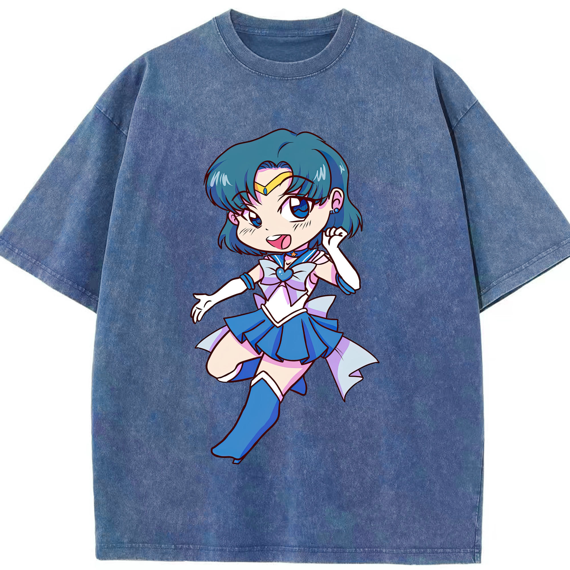 （画像用） 美少女戦士セーラームーン 水野 亜美 みずの あみ Sailor Moon Mizuno Ami 綿100% ヴィンテージ風 半袖Tシャツ（フロントプリント）