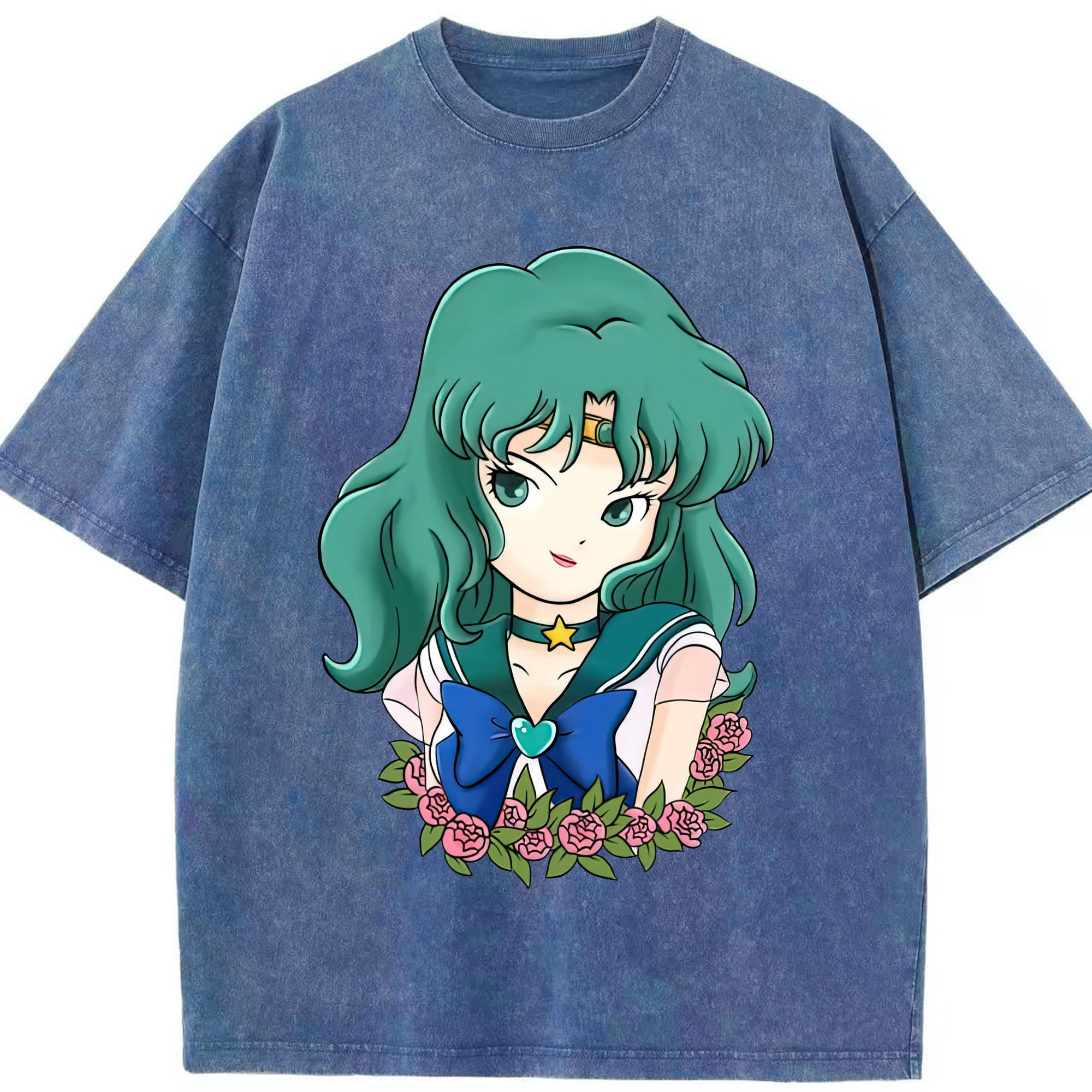 （画像用） 美少女戦士セーラームーン 海王 みちる（かいおう みちる） Sailor Moon Kaiou Michiru 綿100% ヴィンテージ風 半袖Tシャツ（フロントプリント）