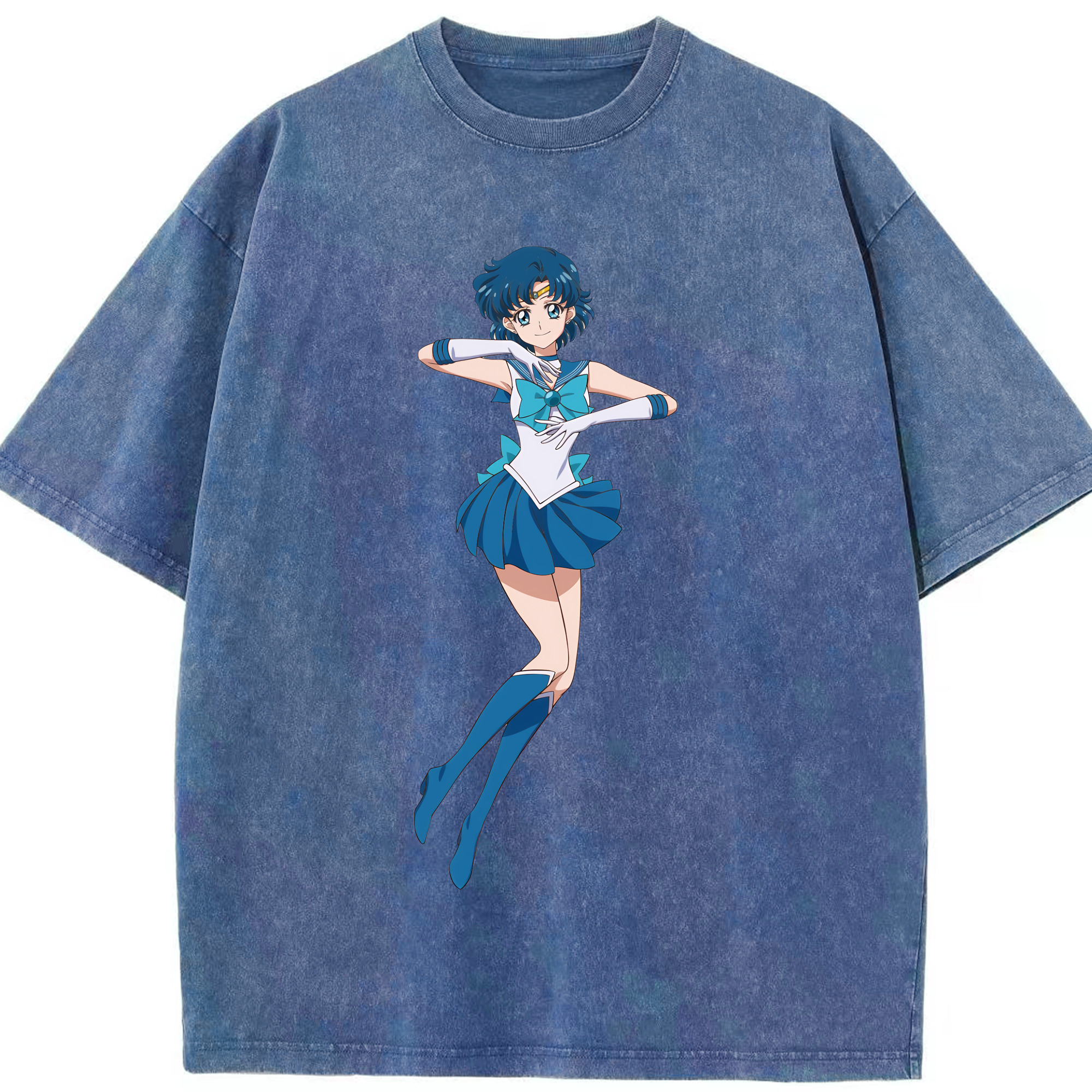 （画像用） 美少女戦士セーラームーン 水野 亜美 みずの あみ Sailor Moon Mizuno Ami 綿100% ヴィンテージ風 半袖Tシャツ（フロントプリント）