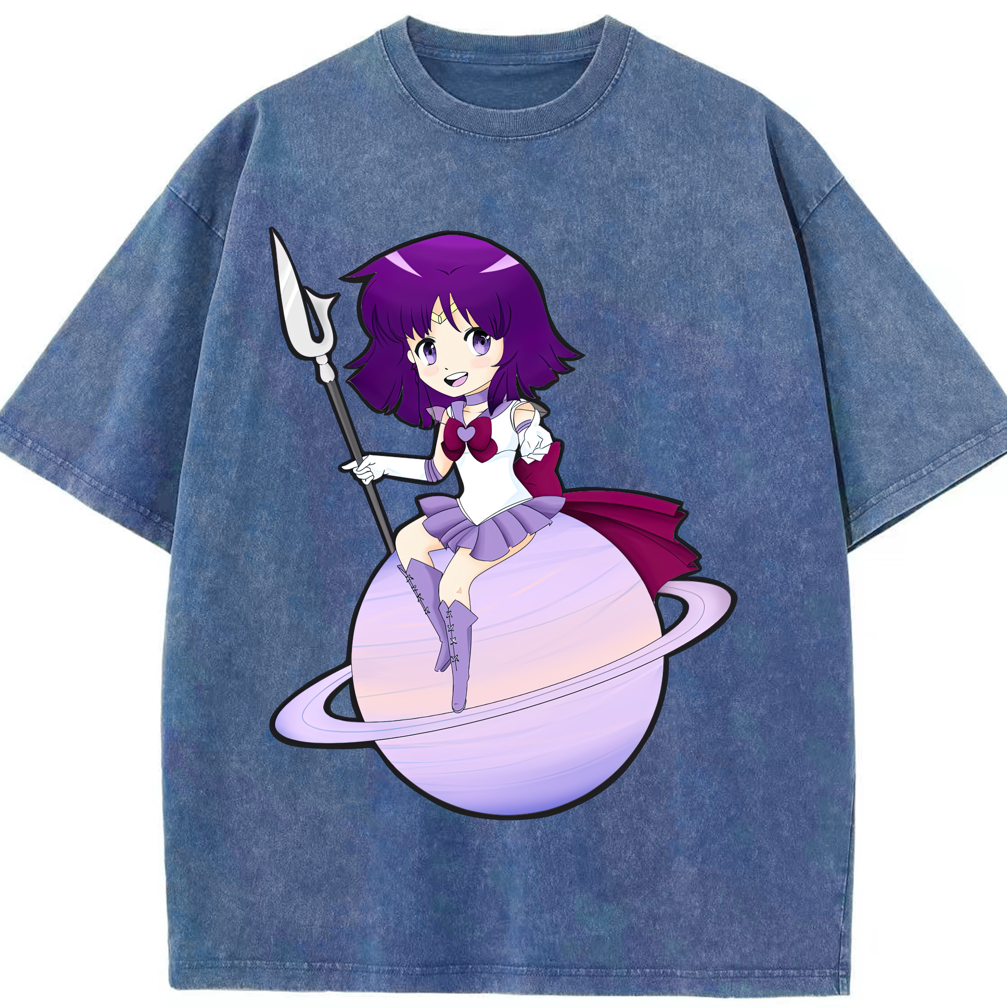 （画像用） 美少女戦士セーラームーン 土萠ほたる Sailor Moon Tomoe Hotaru （セーラーサターン；Sailor Saturn） 綿100% ヴィンテージ風 半袖Tシャツ（フロントプリント）