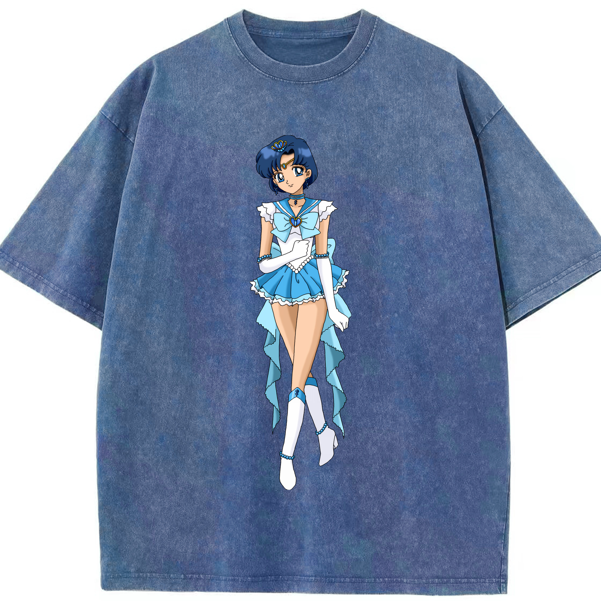 （画像用） 美少女戦士セーラームーン 水野 亜美 みずの あみ Sailor Moon Mizuno Ami 綿100% ヴィンテージ風 半袖Tシャツ（フロントプリント）