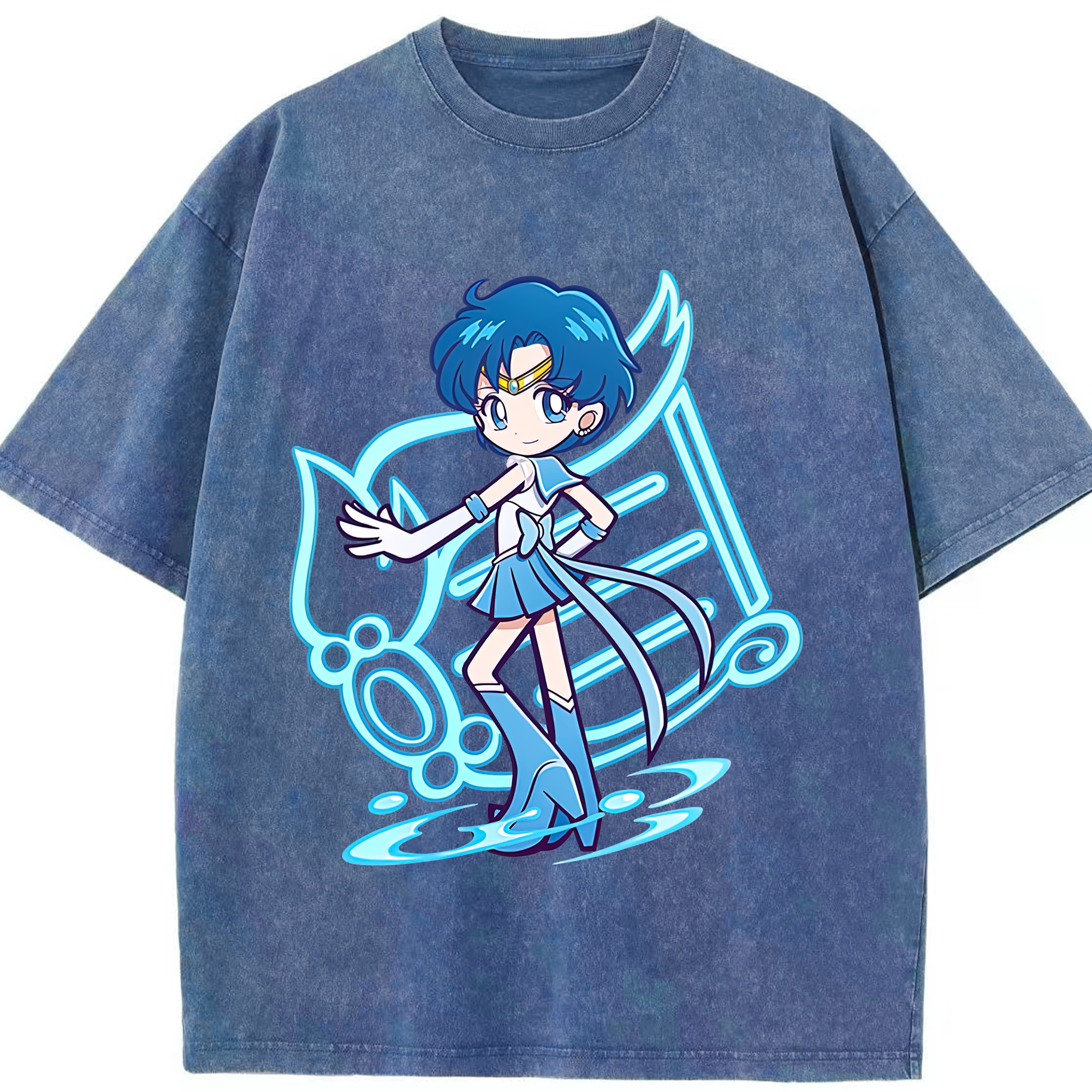 （画像用） 美少女戦士セーラームーン 水野 亜美 みずの あみ Sailor Moon Mizuno Ami 綿100% ヴィンテージ風 半袖Tシャツ（フロントプリント）