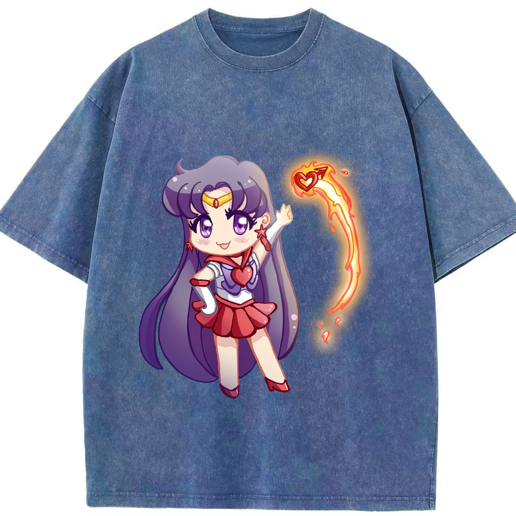 （画像用） 美少女戦士セーラームーン 火野レイ ひの レイ Sailor Moon Hino Rei （セーラーマーズ,Sailor Mars） 綿100% ヴィンテージ風 半袖Tシャツ（フロントプリント）