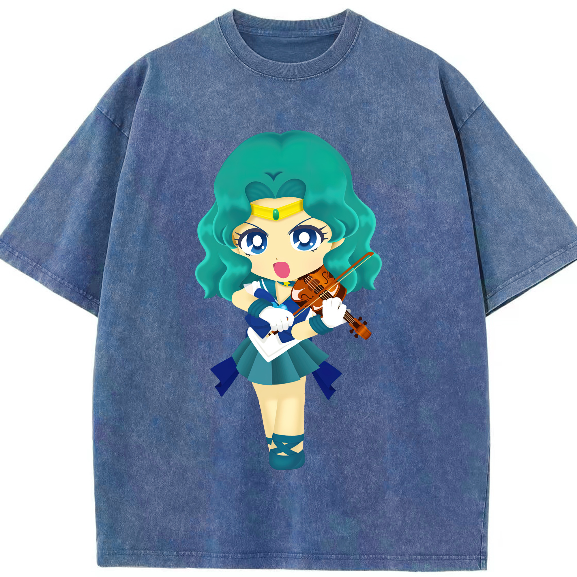 （画像用） 美少女戦士セーラームーン 海王 みちる（かいおう みちる） Sailor Moon Kaiou Michiru 綿100% ヴィンテージ風 半袖Tシャツ（フロントプリント）