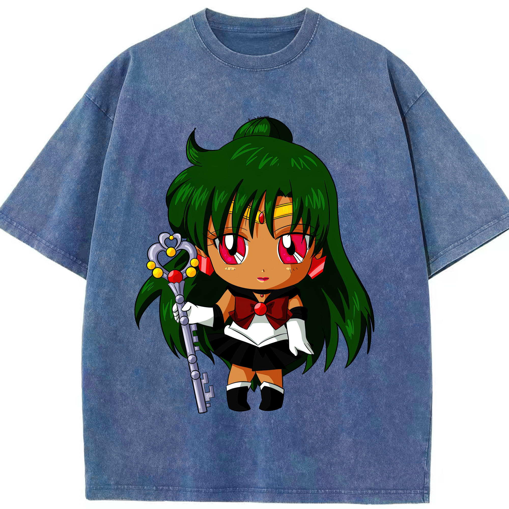 （画像用） 美少女戦士セーラームーン 冥王せつな Sailor Moon Meiou Setsuna 綿100% ヴィンテージ風 半袖Tシャツ（フロントプリント）