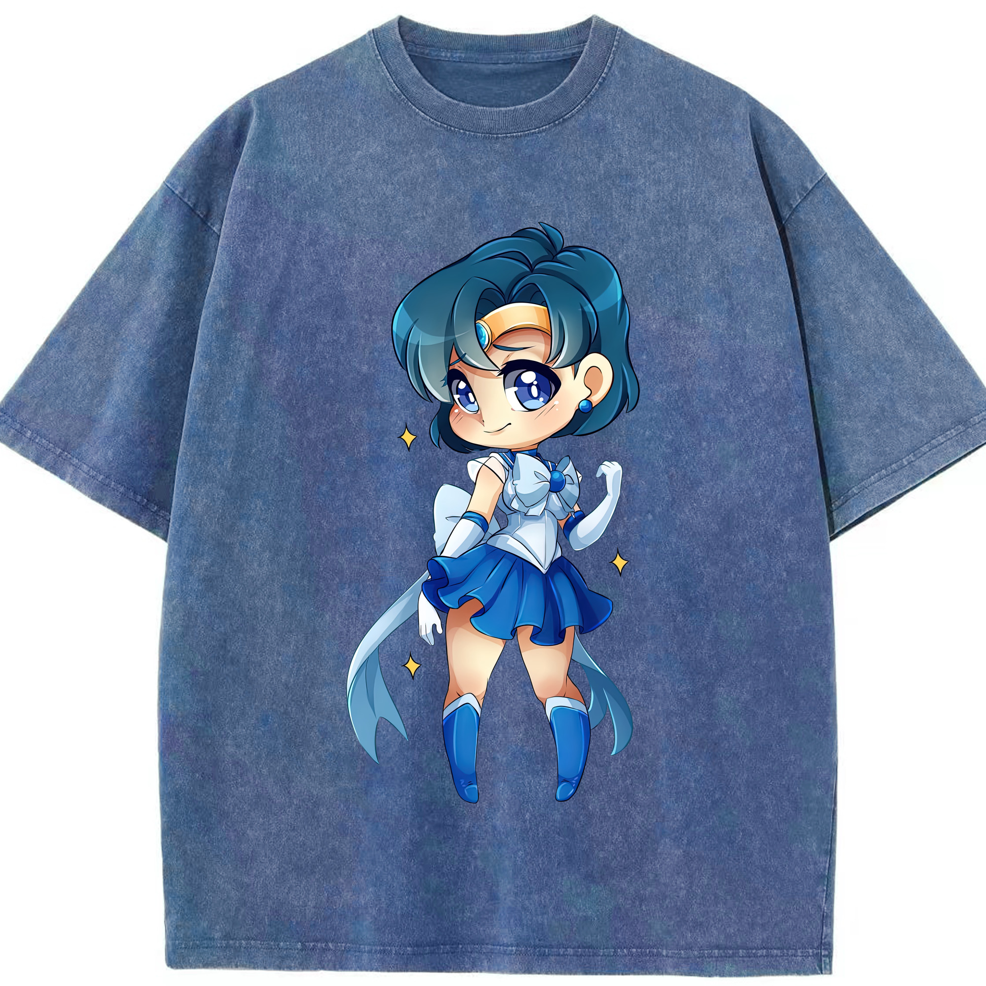 （画像用） 美少女戦士セーラームーン 水野 亜美 みずの あみ Sailor Moon Mizuno Ami 綿100% ヴィンテージ風 半袖Tシャツ（フロントプリント）