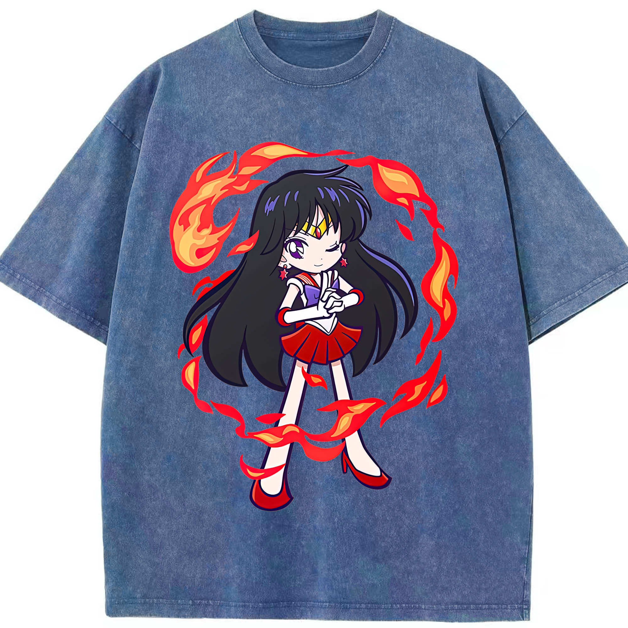 （画像用） 美少女戦士セーラームーン 火野レイ ひの レイ Sailor Moon Hino Rei （セーラーマーズ,Sailor Mars） 綿100% ヴィンテージ風 半袖Tシャツ（フロントプリント）