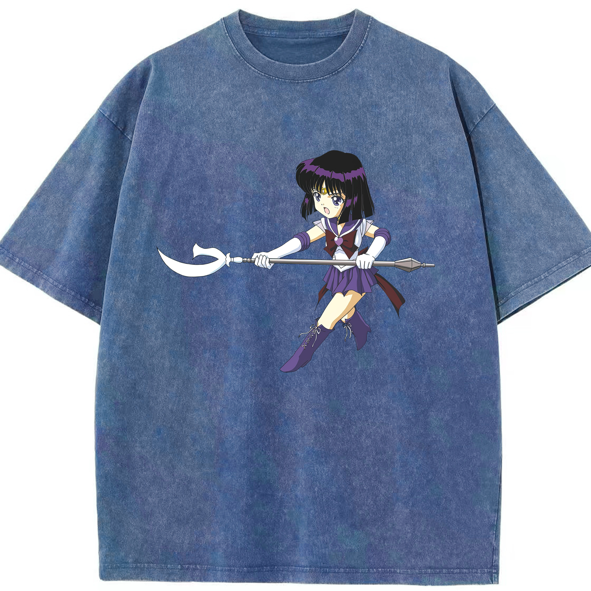 （画像用） 美少女戦士セーラームーン 土萠ほたる Sailor Moon Tomoe Hotaru （セーラーサターン；Sailor Saturn） 綿100% ヴィンテージ風 半袖Tシャツ（フロントプリント）