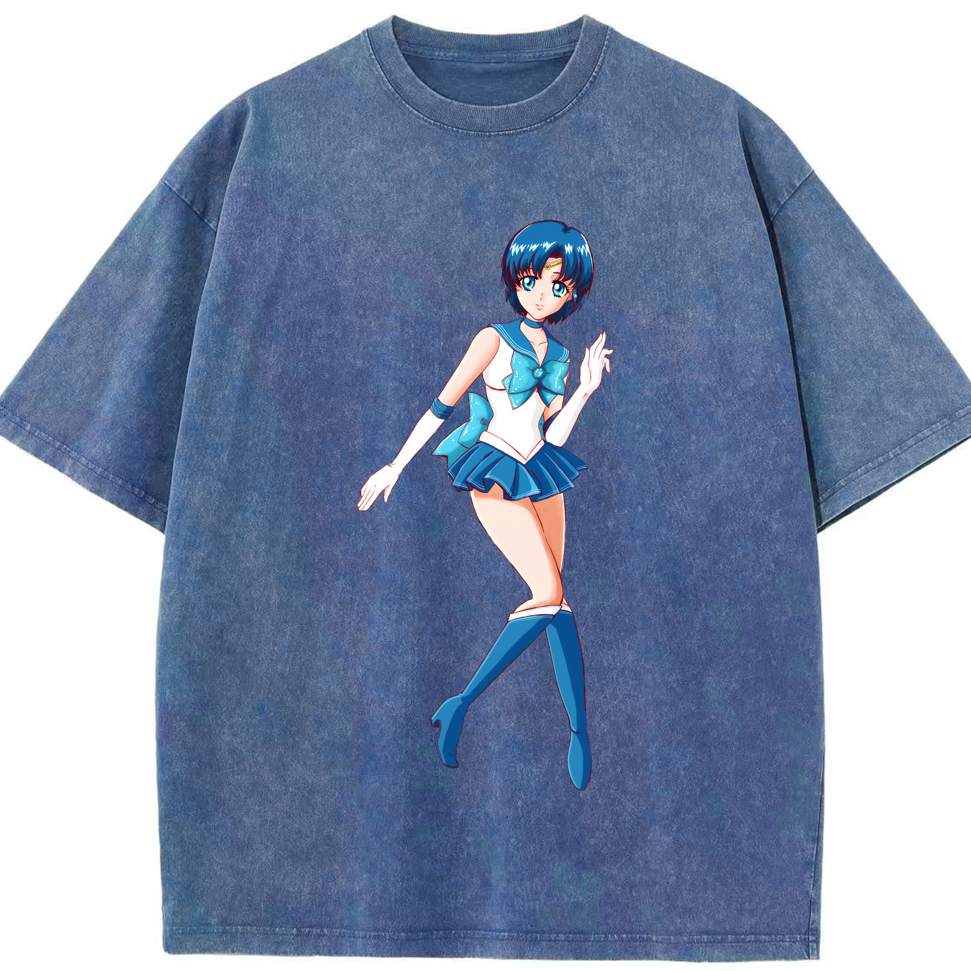 （画像用） 美少女戦士セーラームーン 水野 亜美 みずの あみ Sailor Moon Mizuno Ami 綿100% ヴィンテージ風 半袖Tシャツ（フロントプリント）