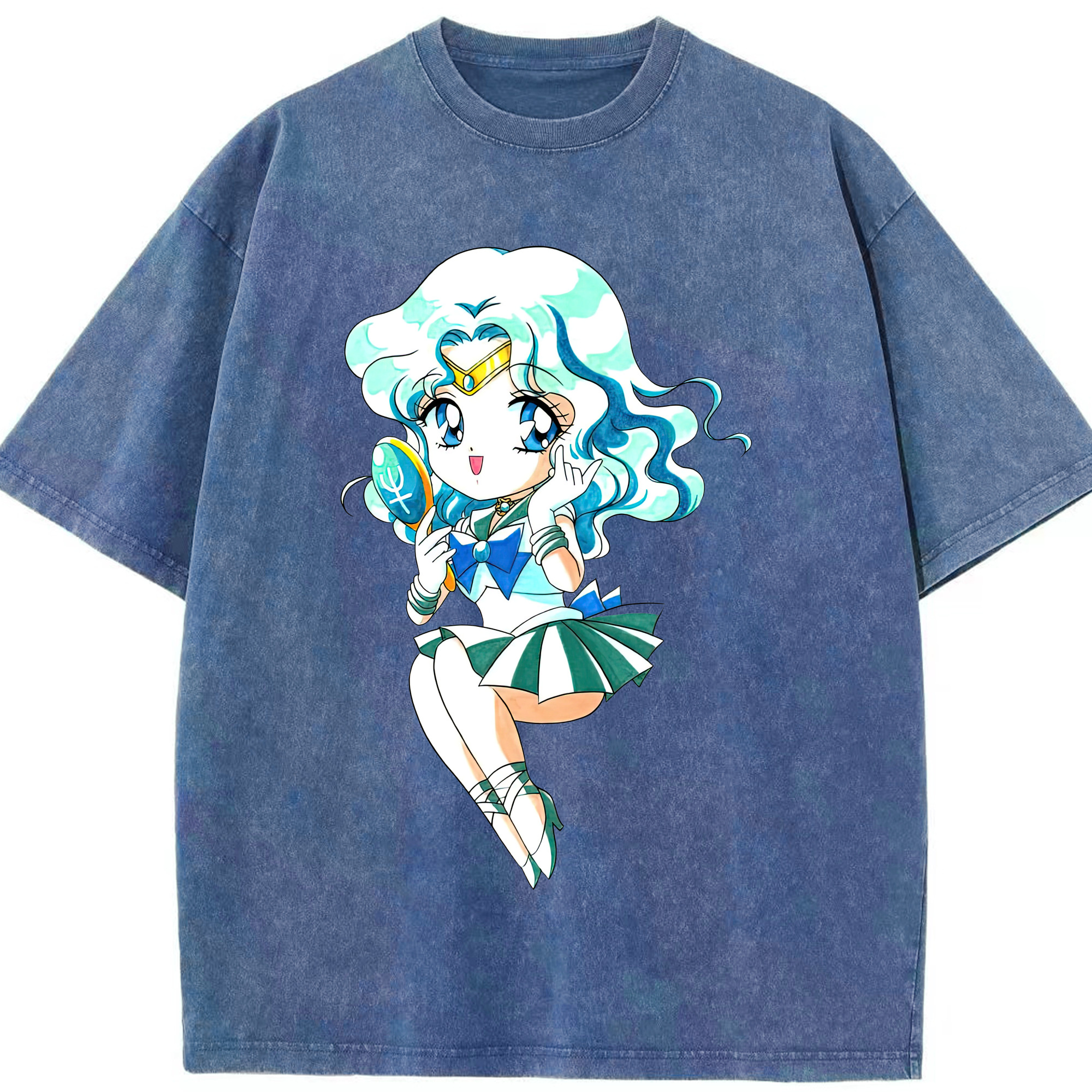（画像用） 美少女戦士セーラームーン 海王 みちる（かいおう みちる） Sailor Moon Kaiou Michiru 綿100% ヴィンテージ風 半袖Tシャツ（フロントプリント）