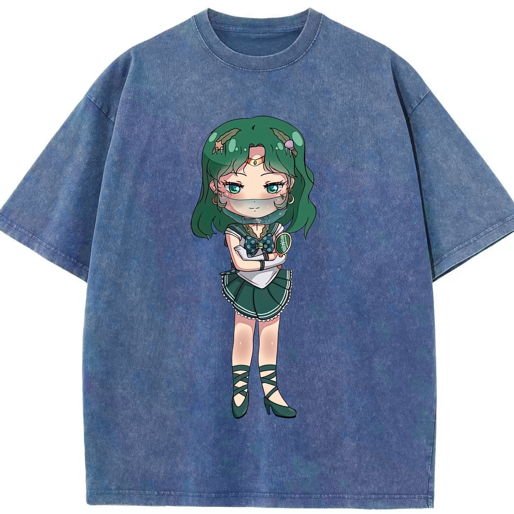 （画像用） 美少女戦士セーラームーン 海王 みちる（かいおう みちる） Sailor Moon Kaiou Michiru 綿100% ヴィンテージ風 半袖Tシャツ（フロントプリント）