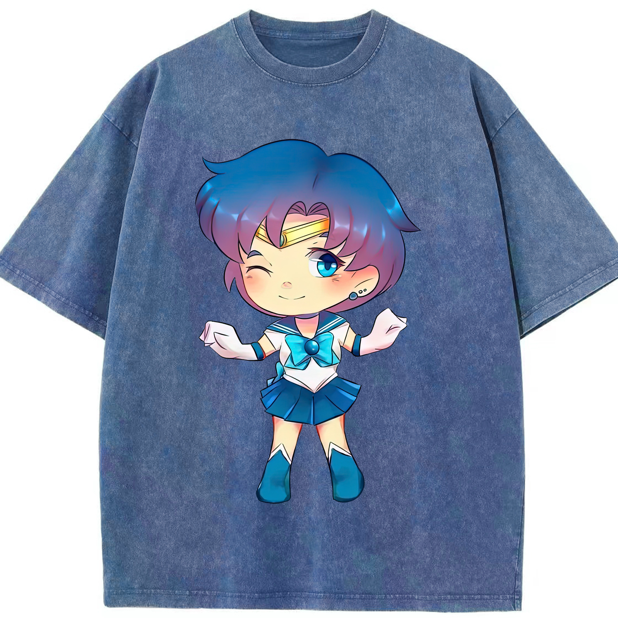（画像用） 美少女戦士セーラームーン 水野 亜美 みずの あみ Sailor Moon Mizuno Ami 綿100% ヴィンテージ風 半袖Tシャツ（フロントプリント）