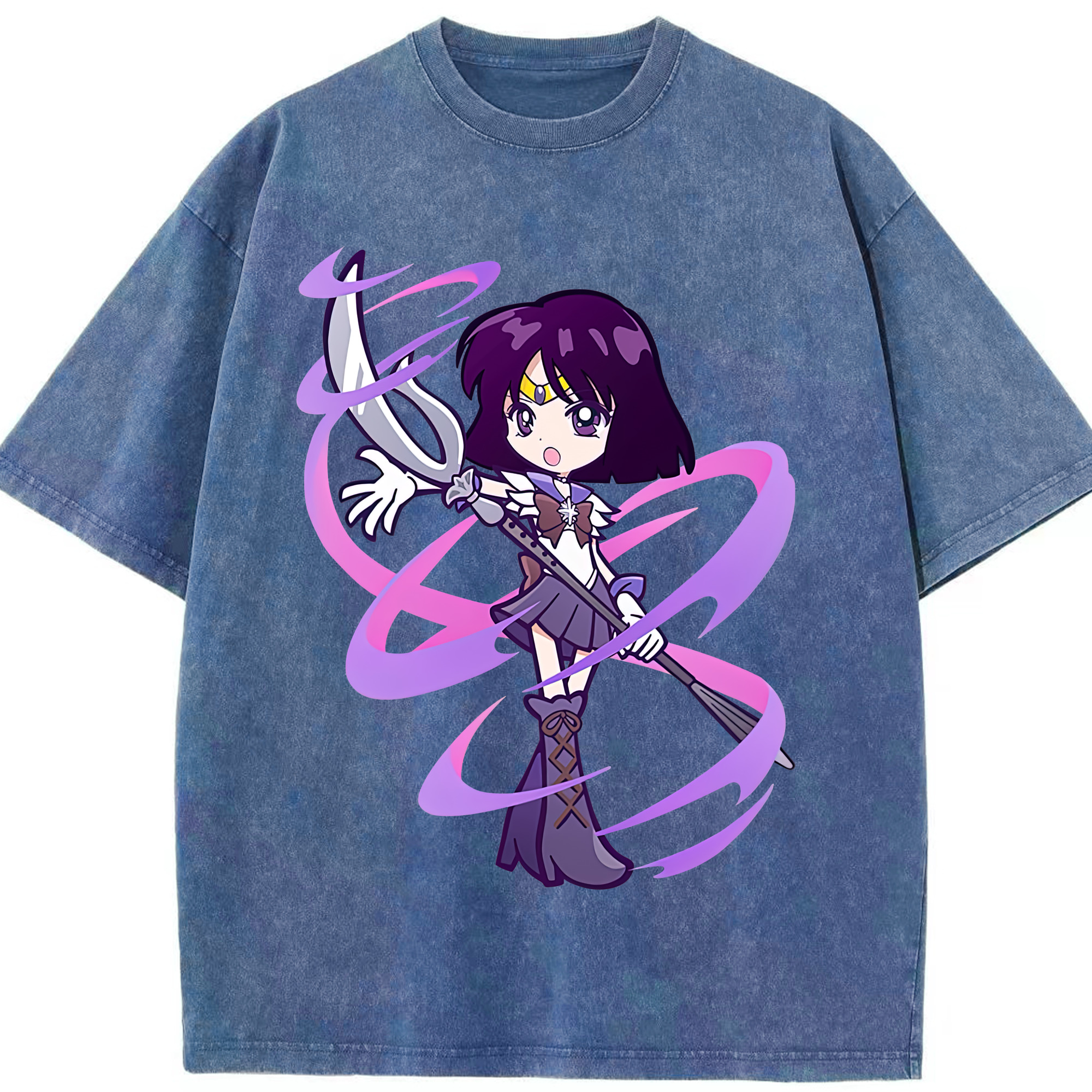 （画像用） 美少女戦士セーラームーン 土萠ほたる Sailor Moon Tomoe Hotaru （セーラーサターン；Sailor Saturn） 綿100% ヴィンテージ風 半袖Tシャツ（フロントプリント）