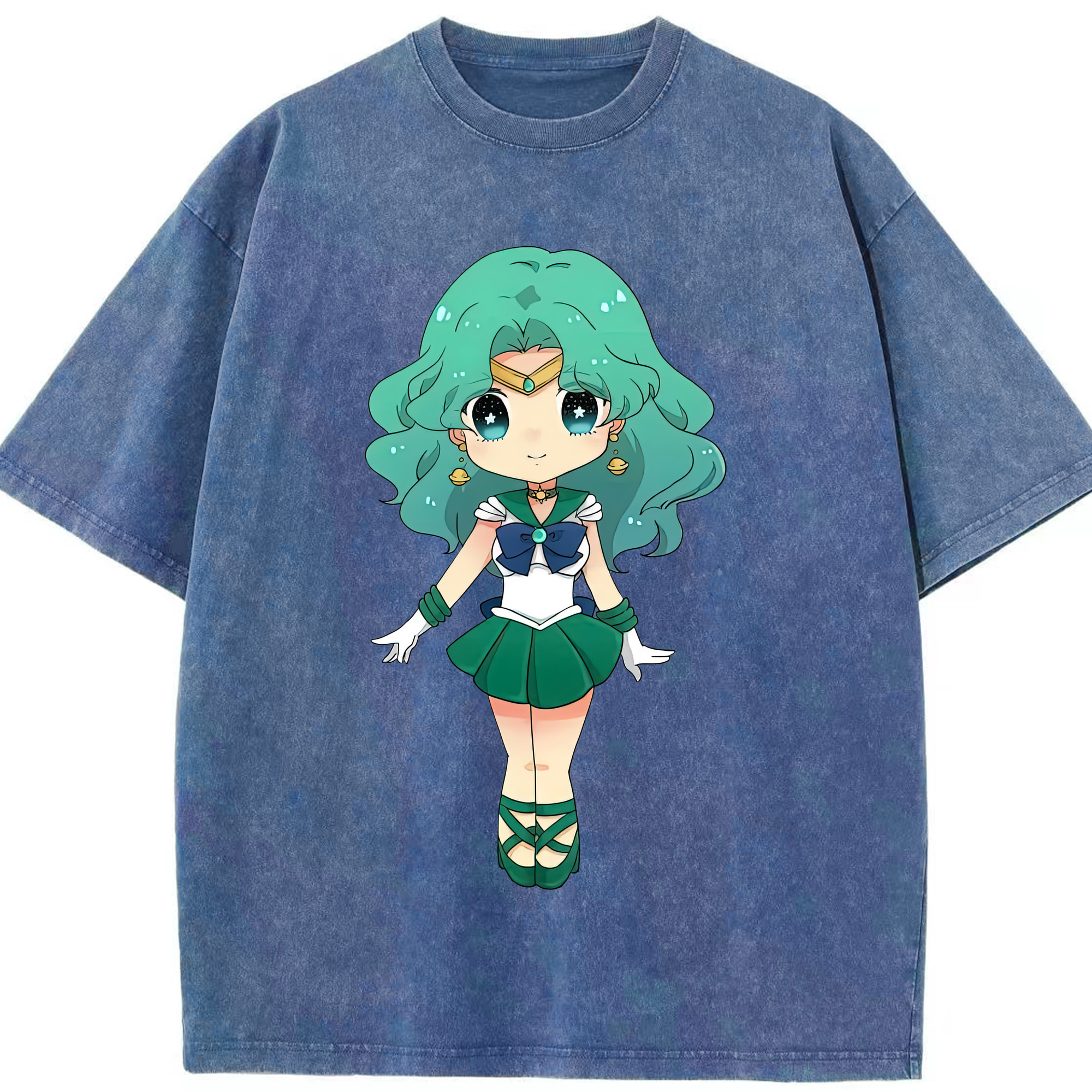 （画像用） 美少女戦士セーラームーン 海王 みちる（かいおう みちる） Sailor Moon Kaiou Michiru 綿100% ヴィンテージ風 半袖Tシャツ（フロントプリント）