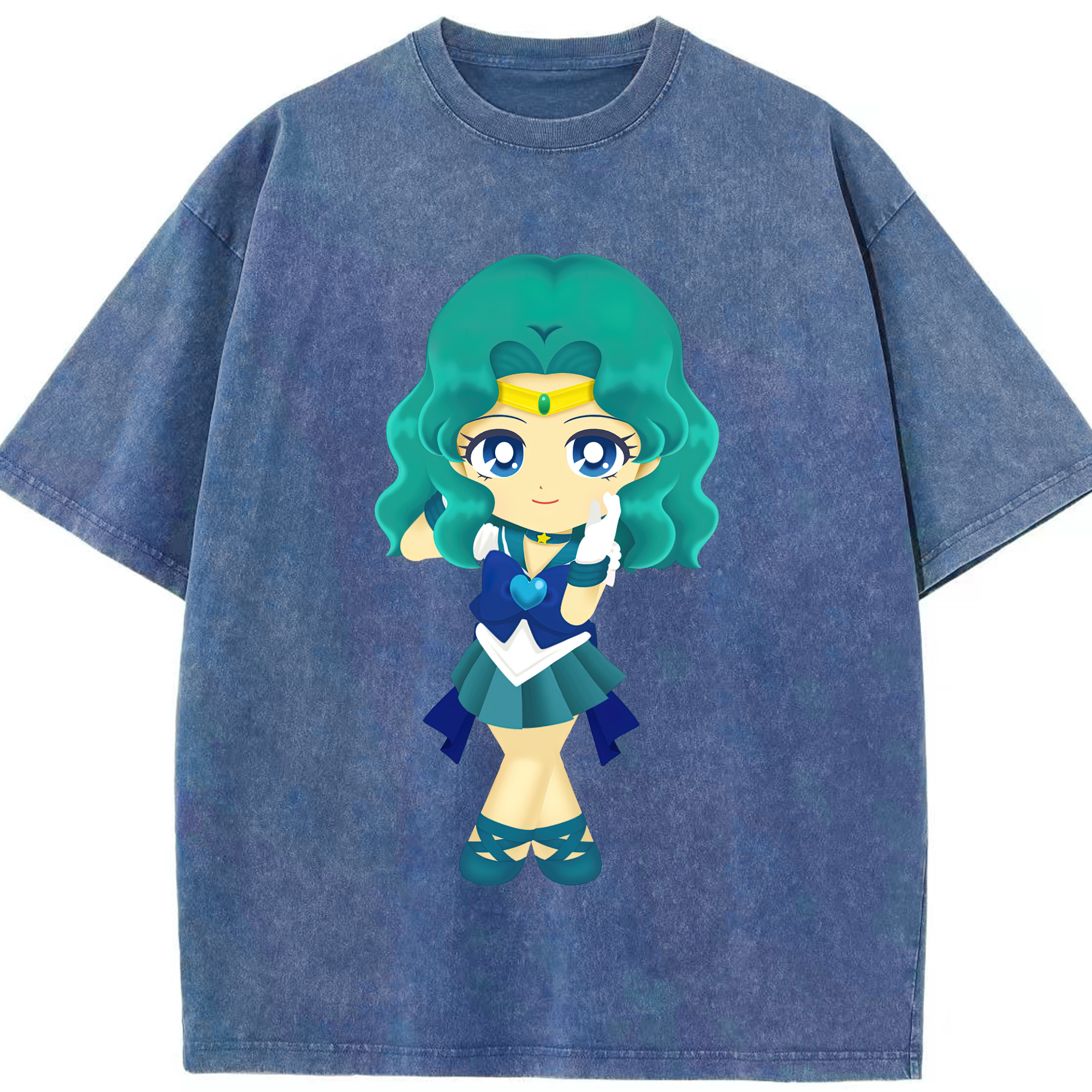 （画像用） 美少女戦士セーラームーン 海王 みちる（かいおう みちる） Sailor Moon Kaiou Michiru 綿100% ヴィンテージ風 半袖Tシャツ（フロントプリント）