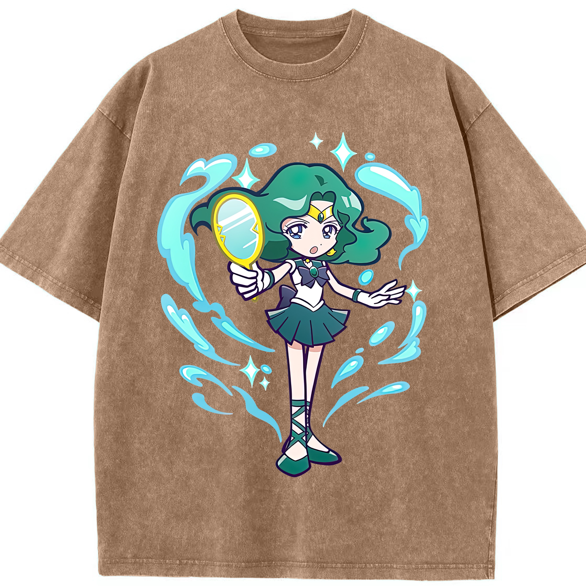 （画像用） 美少女戦士セーラームーン 海王 みちる（かいおう みちる） Sailor Moon Kaiou Michiru 綿100% ヴィンテージ風 半袖Tシャツ（フロントプリント）