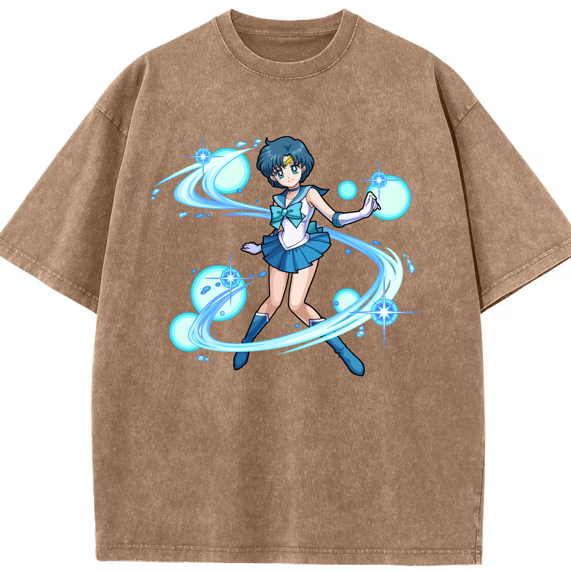 （画像用） 美少女戦士セーラームーン 水野 亜美 みずの あみ Sailor Moon Mizuno Ami 綿100% ヴィンテージ風 半袖Tシャツ（フロントプリント）