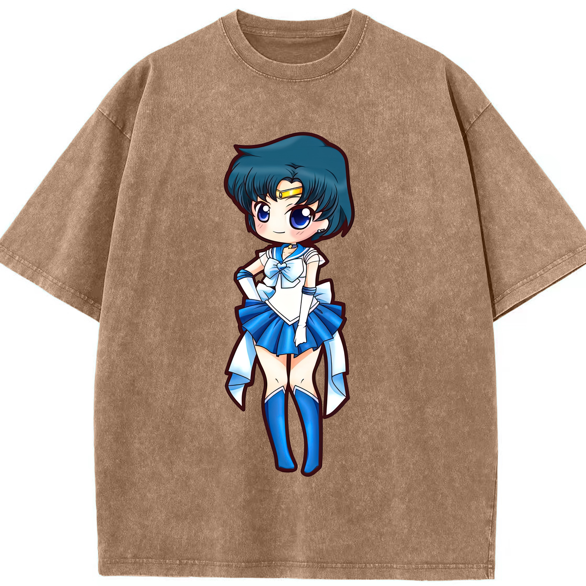 （画像用） 美少女戦士セーラームーン 水野 亜美 みずの あみ Sailor Moon Mizuno Ami 綿100% ヴィンテージ風 半袖Tシャツ（フロントプリント）