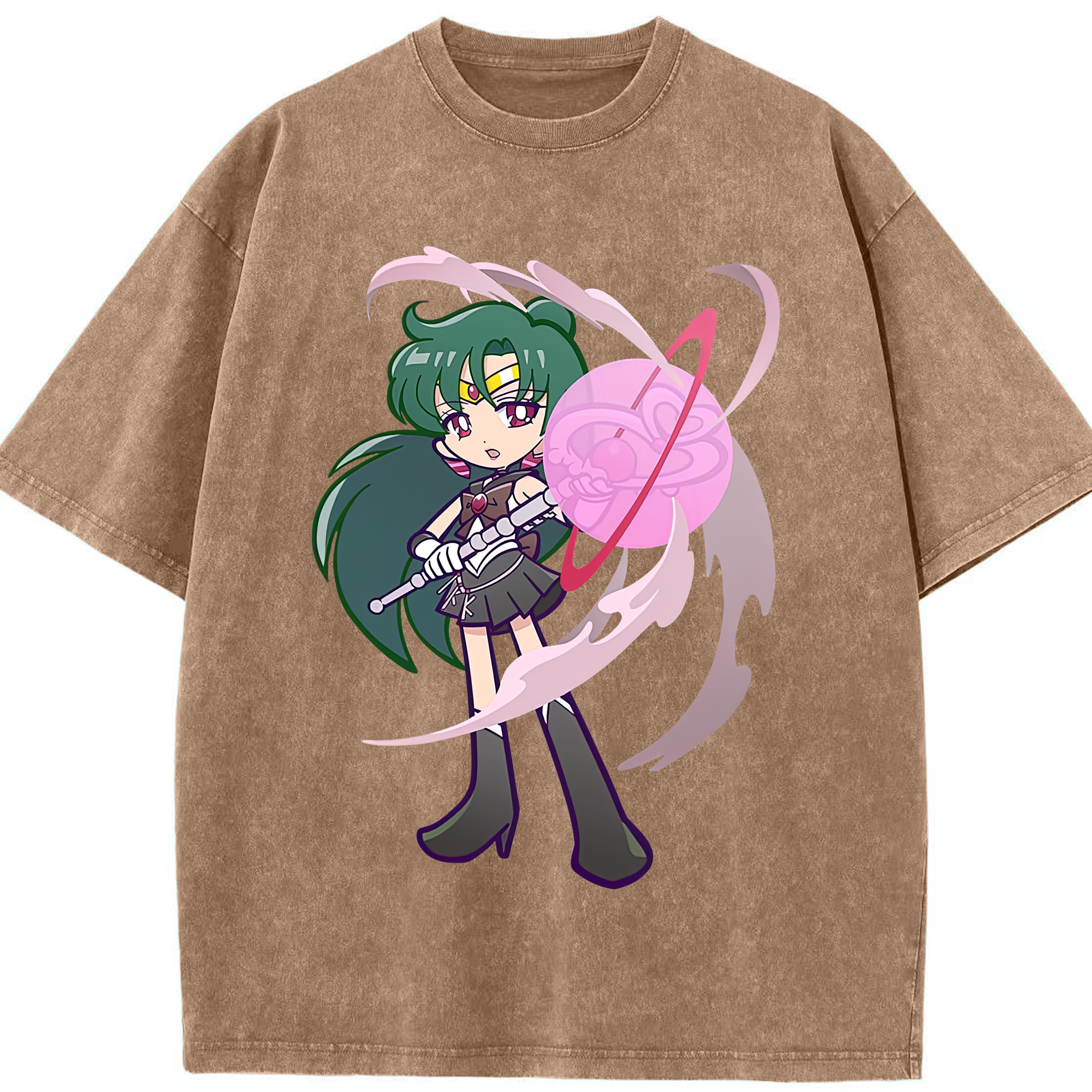 （画像用） 美少女戦士セーラームーン 冥王せつな Sailor Moon Meiou Setsuna 綿100% ヴィンテージ風 半袖Tシャツ（フロントプリント）