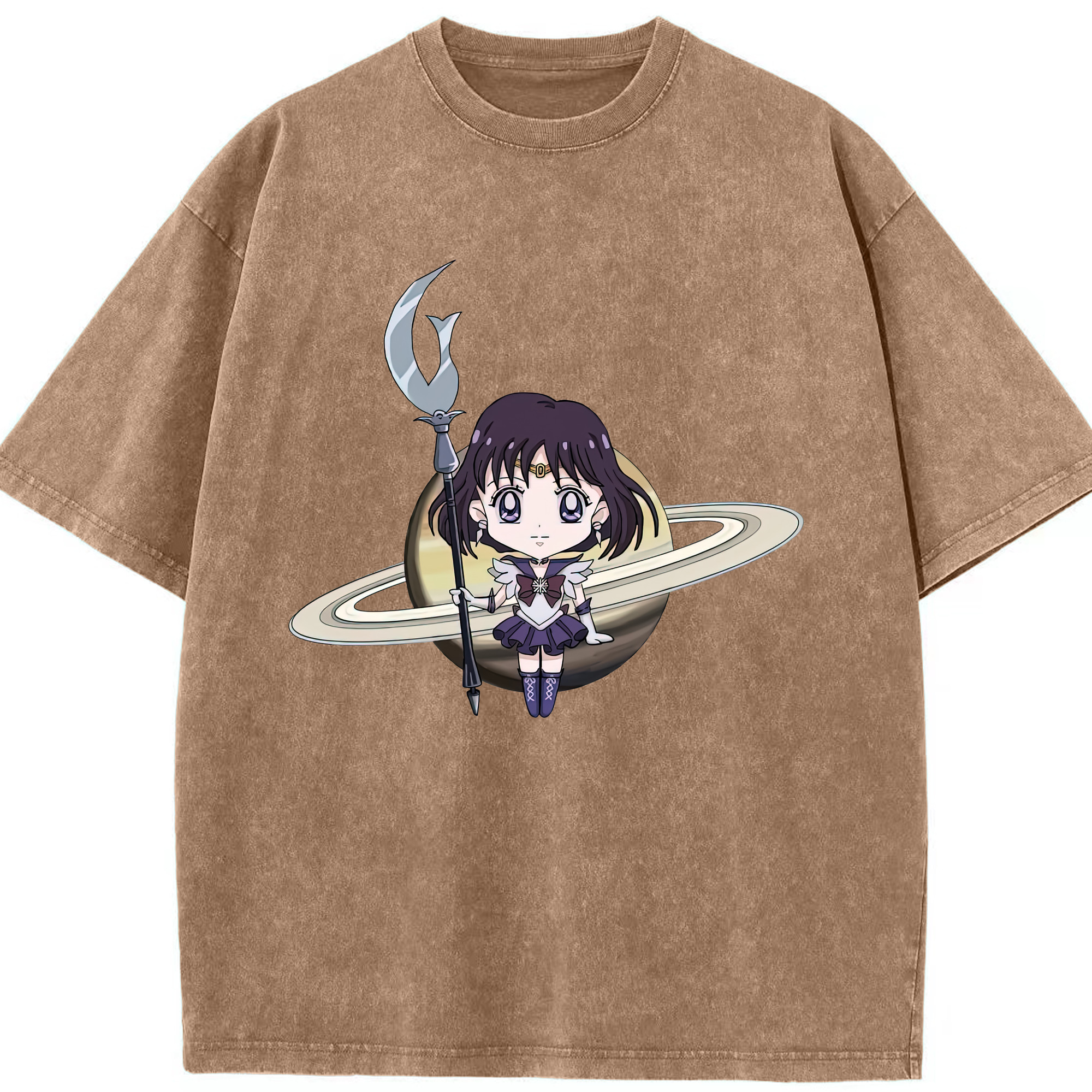 （画像用） 美少女戦士セーラームーン 土萠ほたる Sailor Moon Tomoe Hotaru （セーラーサターン；Sailor Saturn） 綿100% ヴィンテージ風 半袖Tシャツ（フロントプリント）