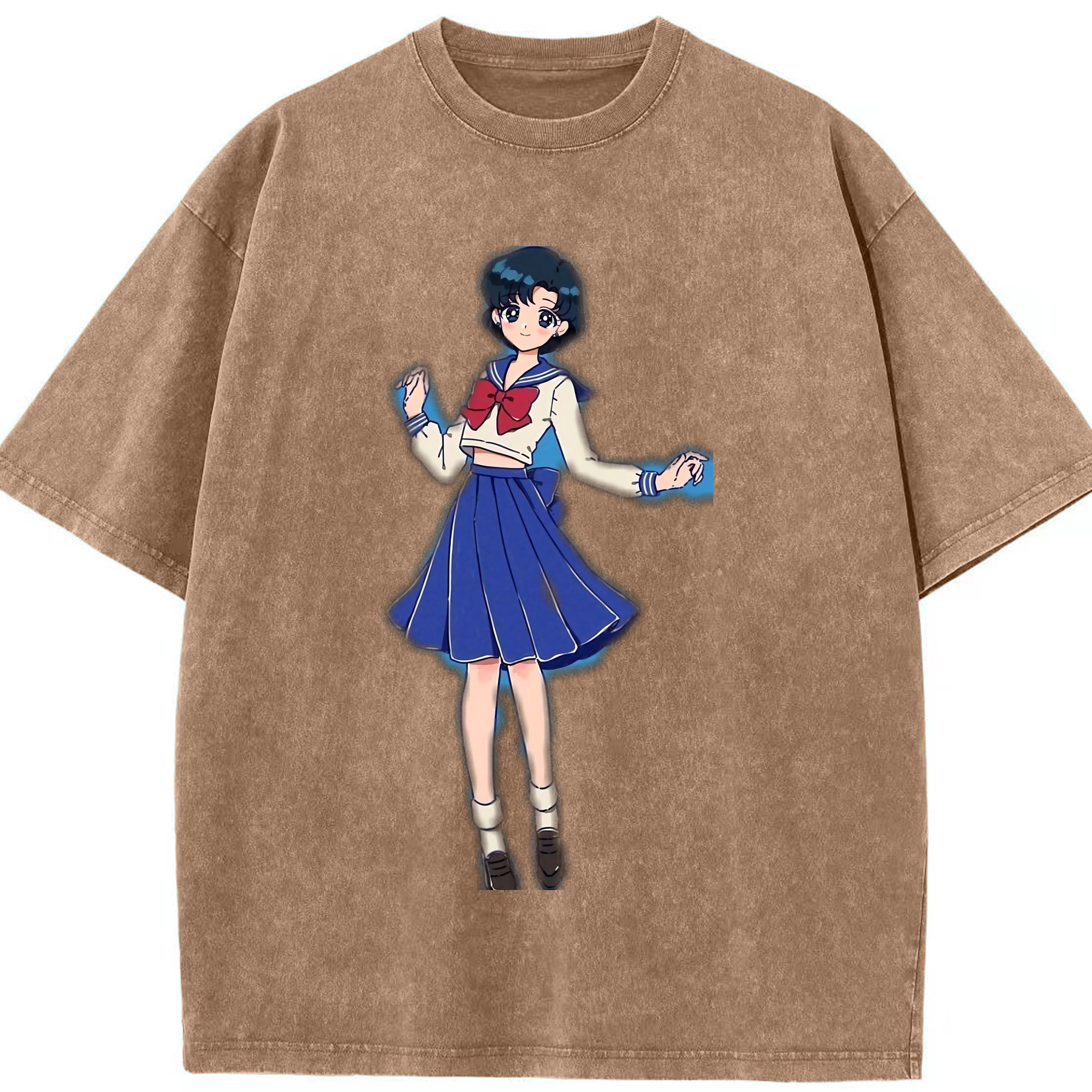 （画像用） 美少女戦士セーラームーン 水野 亜美 みずの あみ Sailor Moon Mizuno Ami 綿100% ヴィンテージ風 半袖Tシャツ（フロントプリント）