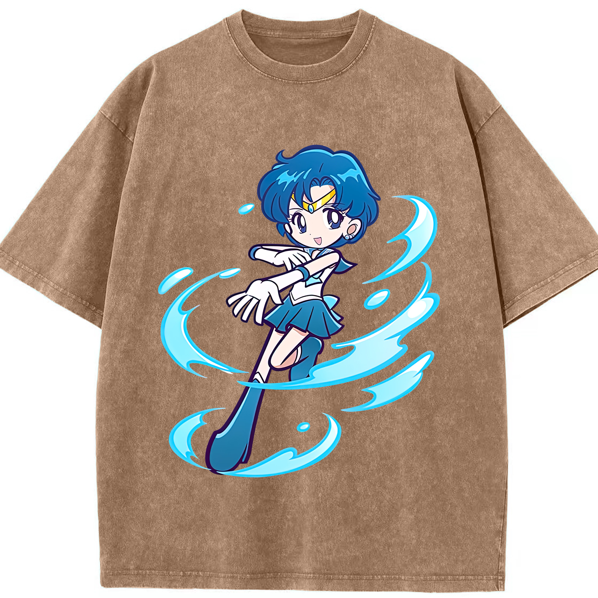 （画像用） 美少女戦士セーラームーン 水野 亜美 みずの あみ Sailor Moon Mizuno Ami 綿100% ヴィンテージ風 半袖Tシャツ（フロントプリント）