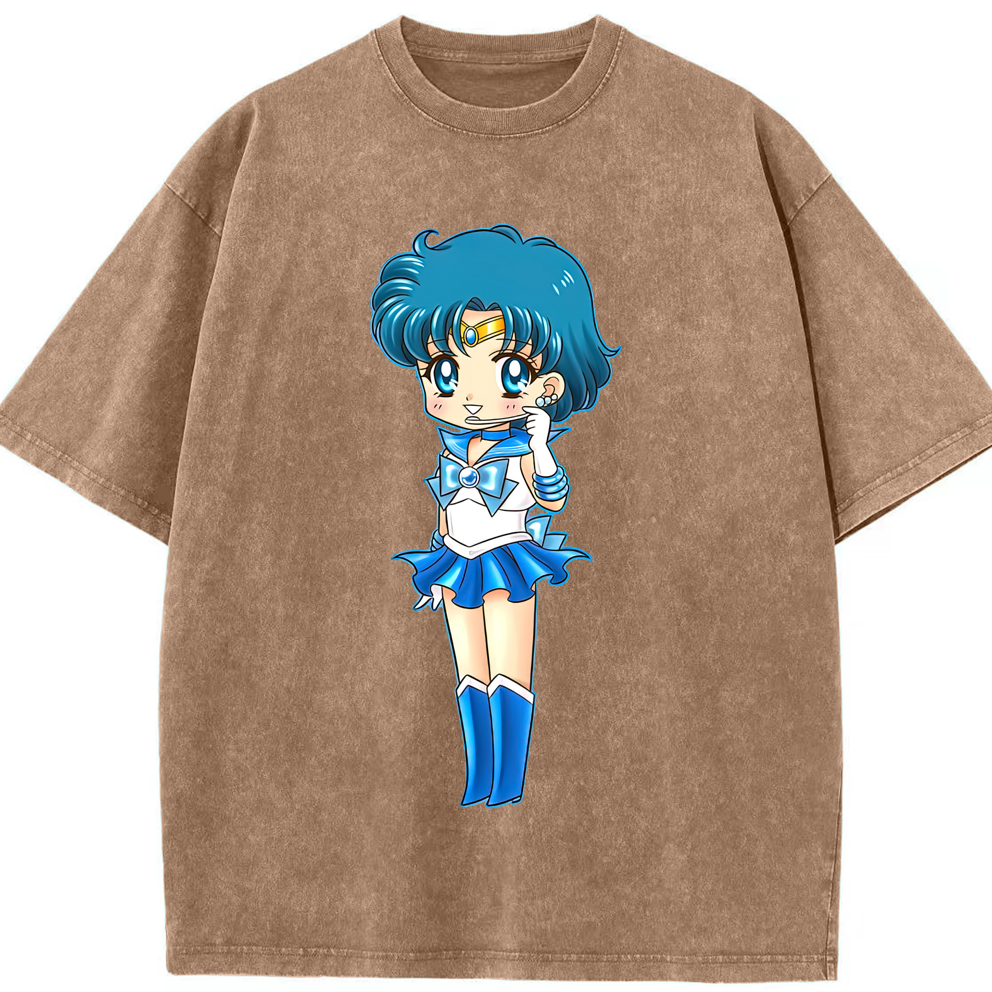 （画像用） 美少女戦士セーラームーン 水野 亜美 みずの あみ Sailor Moon Mizuno Ami 綿100% ヴィンテージ風 半袖Tシャツ（フロントプリント）