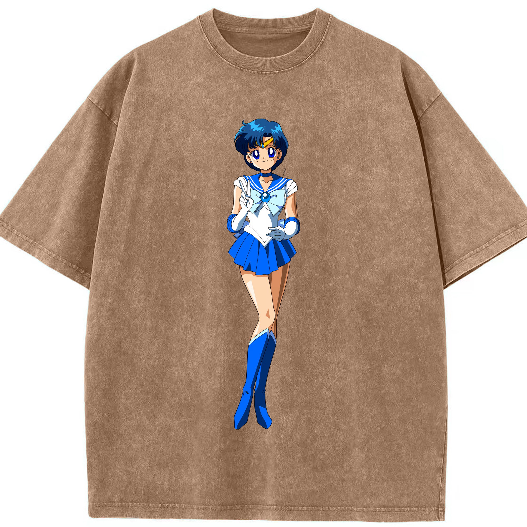 （画像用） 美少女戦士セーラームーン 水野 亜美 みずの あみ Sailor Moon Mizuno Ami 綿100% ヴィンテージ風 半袖Tシャツ（フロントプリント）