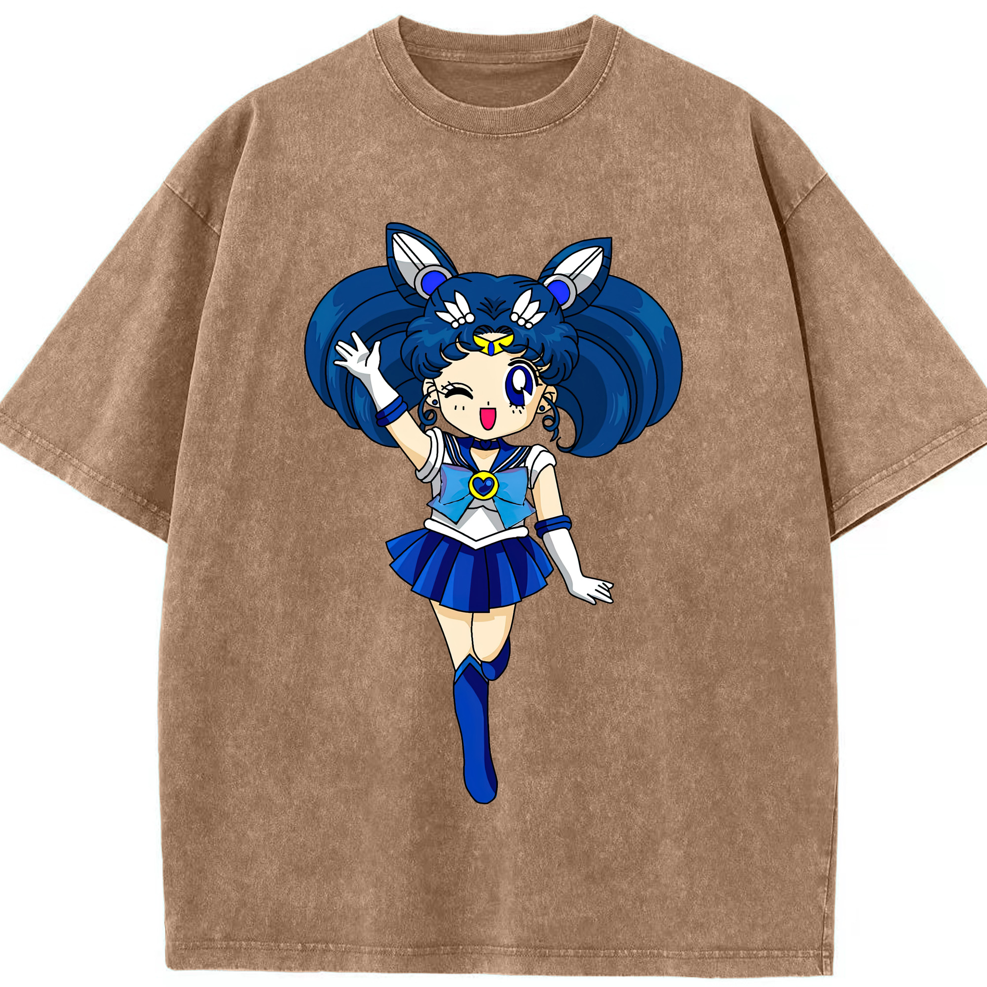（画像用） 美少女戦士セーラームーン 水野 亜美 みずの あみ Sailor Moon Mizuno Ami 綿100% ヴィンテージ風 半袖Tシャツ（フロントプリント）