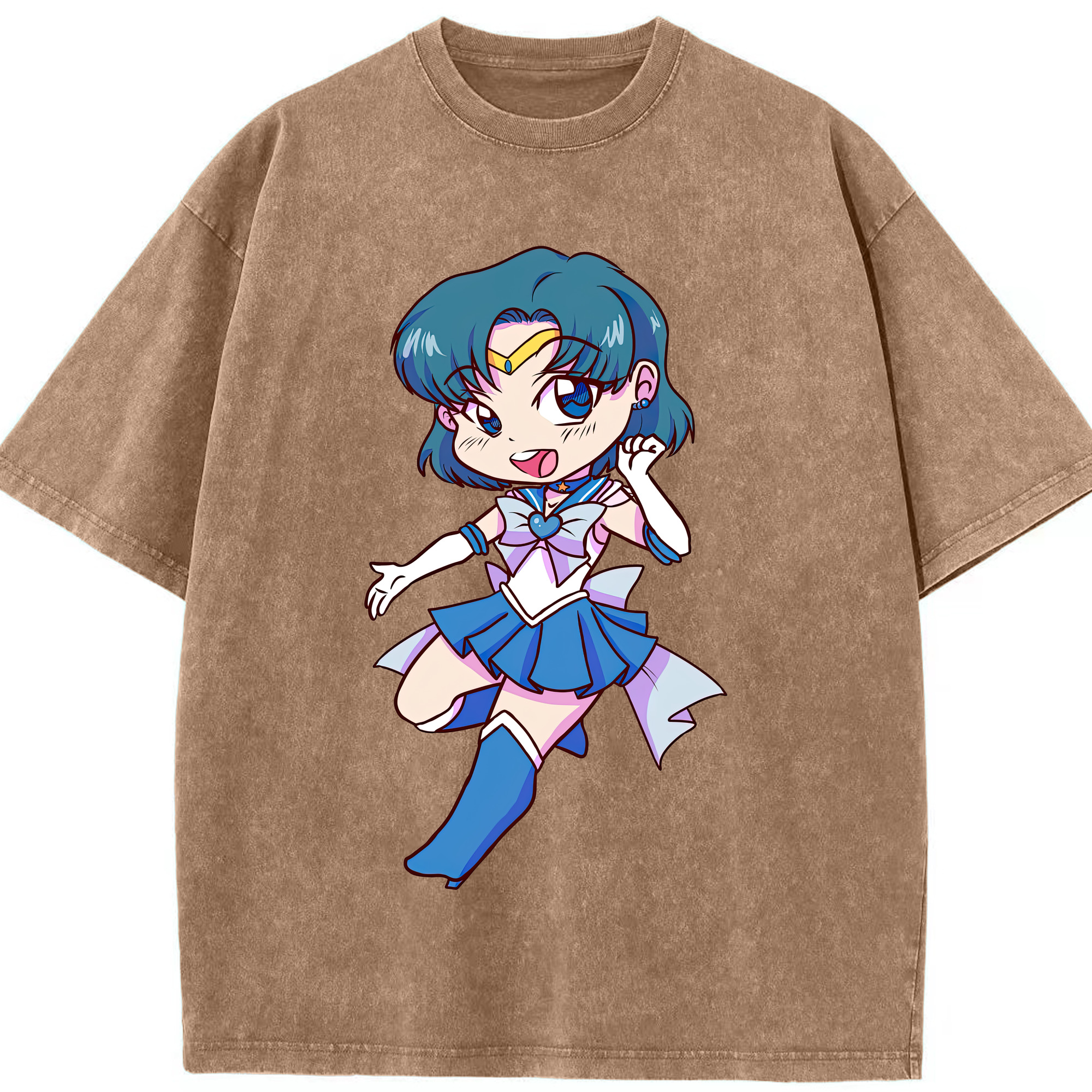 （画像用） 美少女戦士セーラームーン 水野 亜美 みずの あみ Sailor Moon Mizuno Ami 綿100% ヴィンテージ風 半袖Tシャツ（フロントプリント）