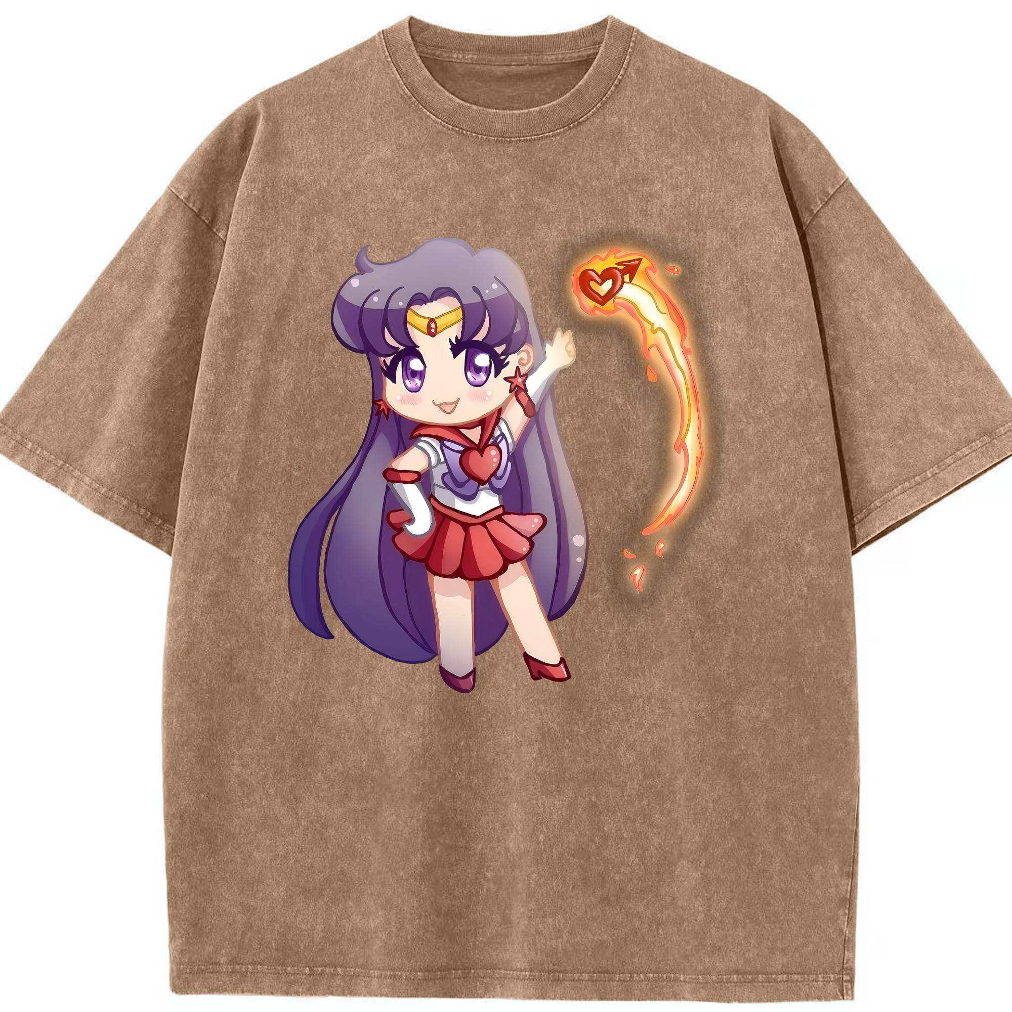 （画像用） 美少女戦士セーラームーン 火野レイ ひの レイ Sailor Moon Hino Rei （セーラーマーズ,Sailor Mars） 綿100% ヴィンテージ風 半袖Tシャツ（フロントプリント）