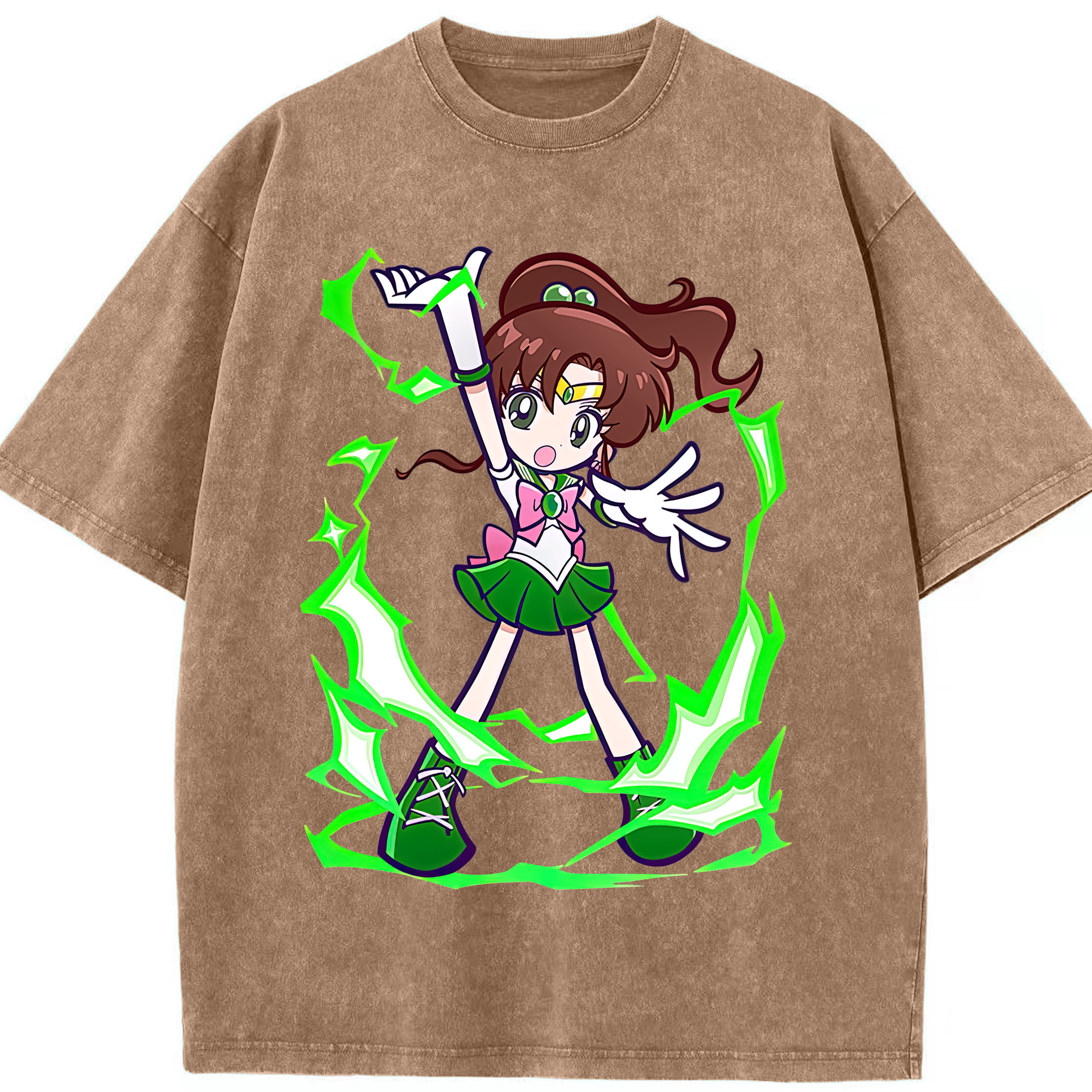 （画像用） 美少女戦士セーラームーン 木野 まこと きの まこと Sailor Moon Kino Makoto （セーラージュピター；Sailor Jupiter） 綿100% ヴィンテージ風 半袖Tシャツ（フロントプリント）