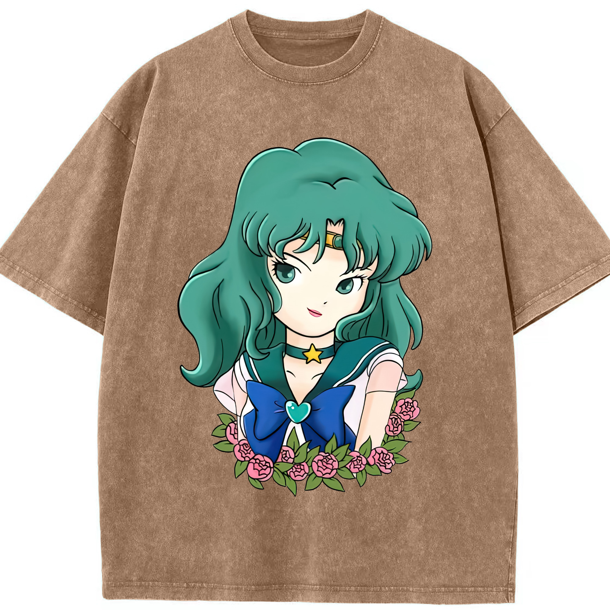 （画像用） 美少女戦士セーラームーン 海王 みちる（かいおう みちる） Sailor Moon Kaiou Michiru 綿100% ヴィンテージ風 半袖Tシャツ（フロントプリント）