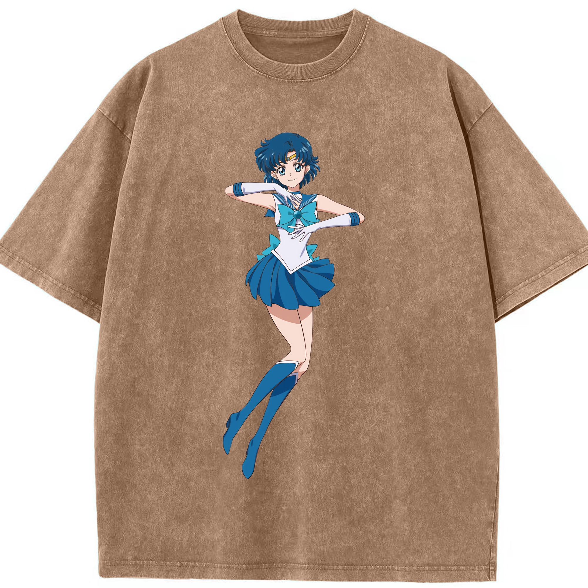 （画像用） 美少女戦士セーラームーン 水野 亜美 みずの あみ Sailor Moon Mizuno Ami 綿100% ヴィンテージ風 半袖Tシャツ（フロントプリント）