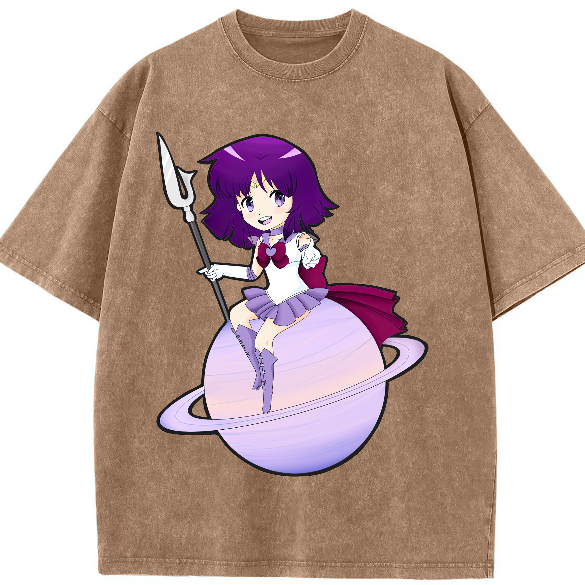 （画像用） 美少女戦士セーラームーン 土萠ほたる Sailor Moon Tomoe Hotaru （セーラーサターン；Sailor Saturn） 綿100% ヴィンテージ風 半袖Tシャツ（フロントプリント）