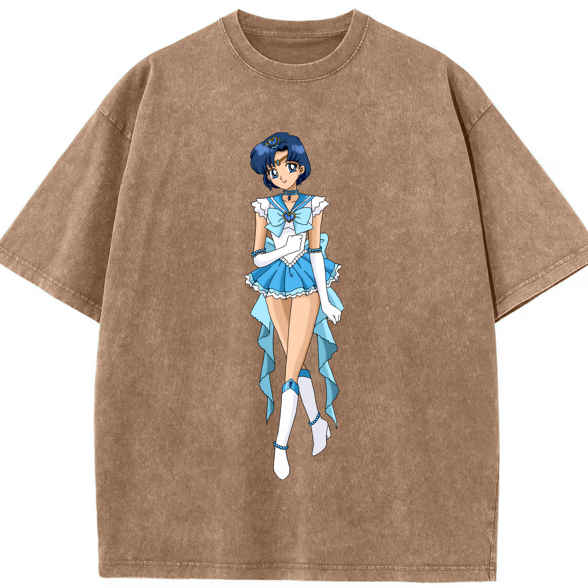 （画像用） 美少女戦士セーラームーン 水野 亜美 みずの あみ Sailor Moon Mizuno Ami 綿100% ヴィンテージ風 半袖Tシャツ（フロントプリント）