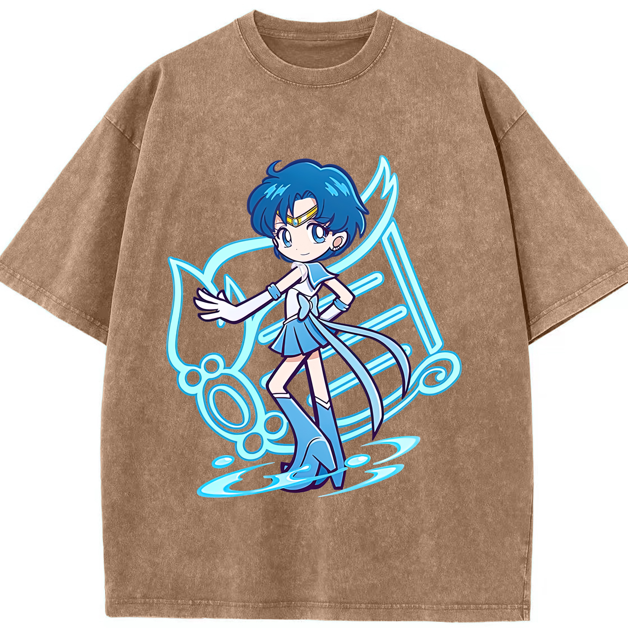 （画像用） 美少女戦士セーラームーン 水野 亜美 みずの あみ Sailor Moon Mizuno Ami 綿100% ヴィンテージ風 半袖Tシャツ（フロントプリント）